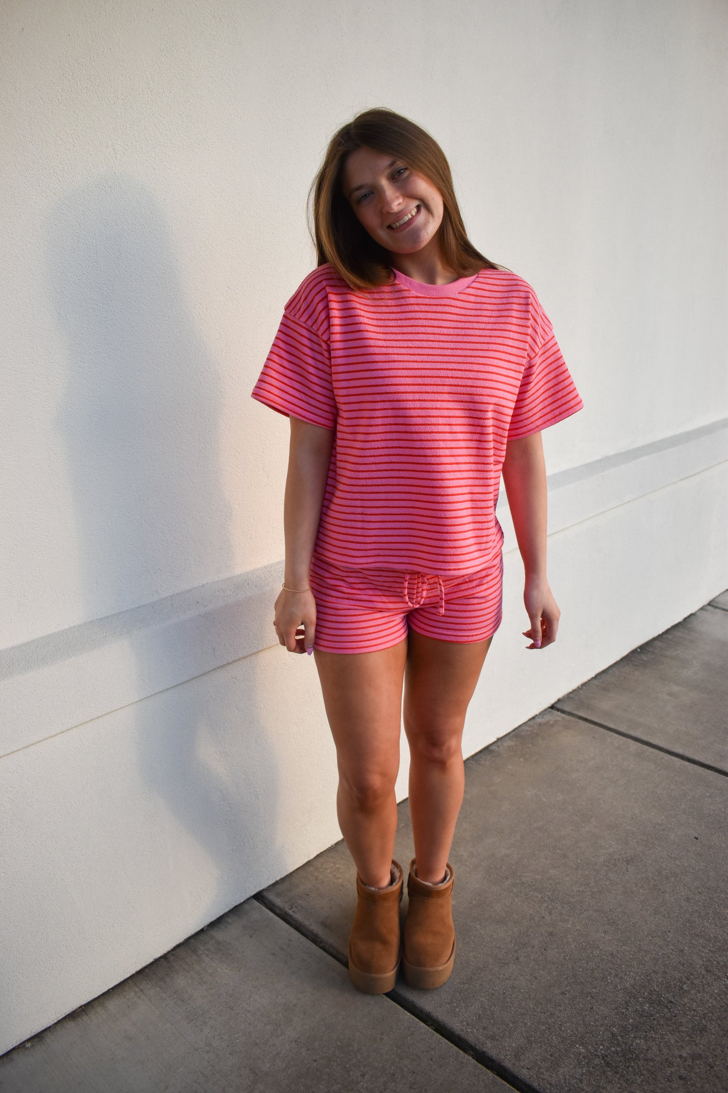Candy Pink/Red Stripe Terry Set