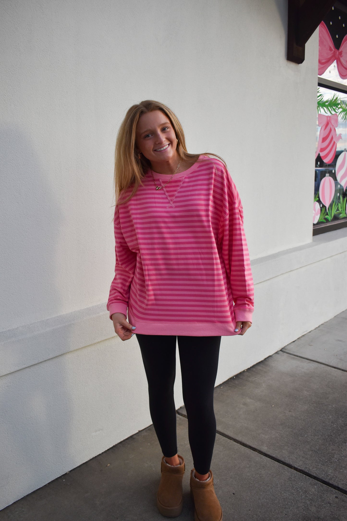 Oversized Stripe Knit Top: Pink/Light Pink
