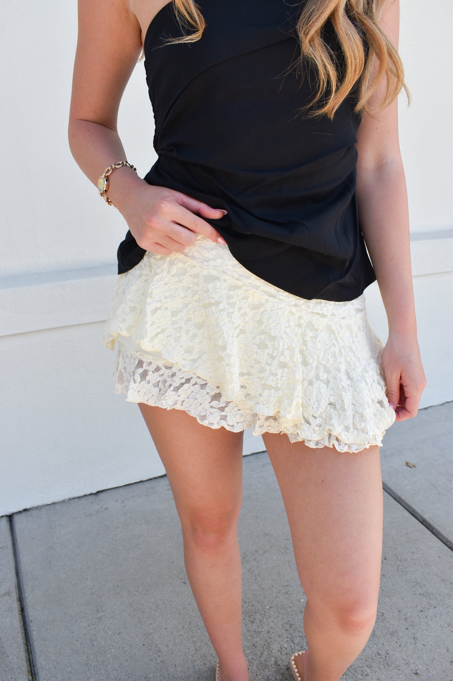 Lace Layered Ruffle Flare Mini Skort
