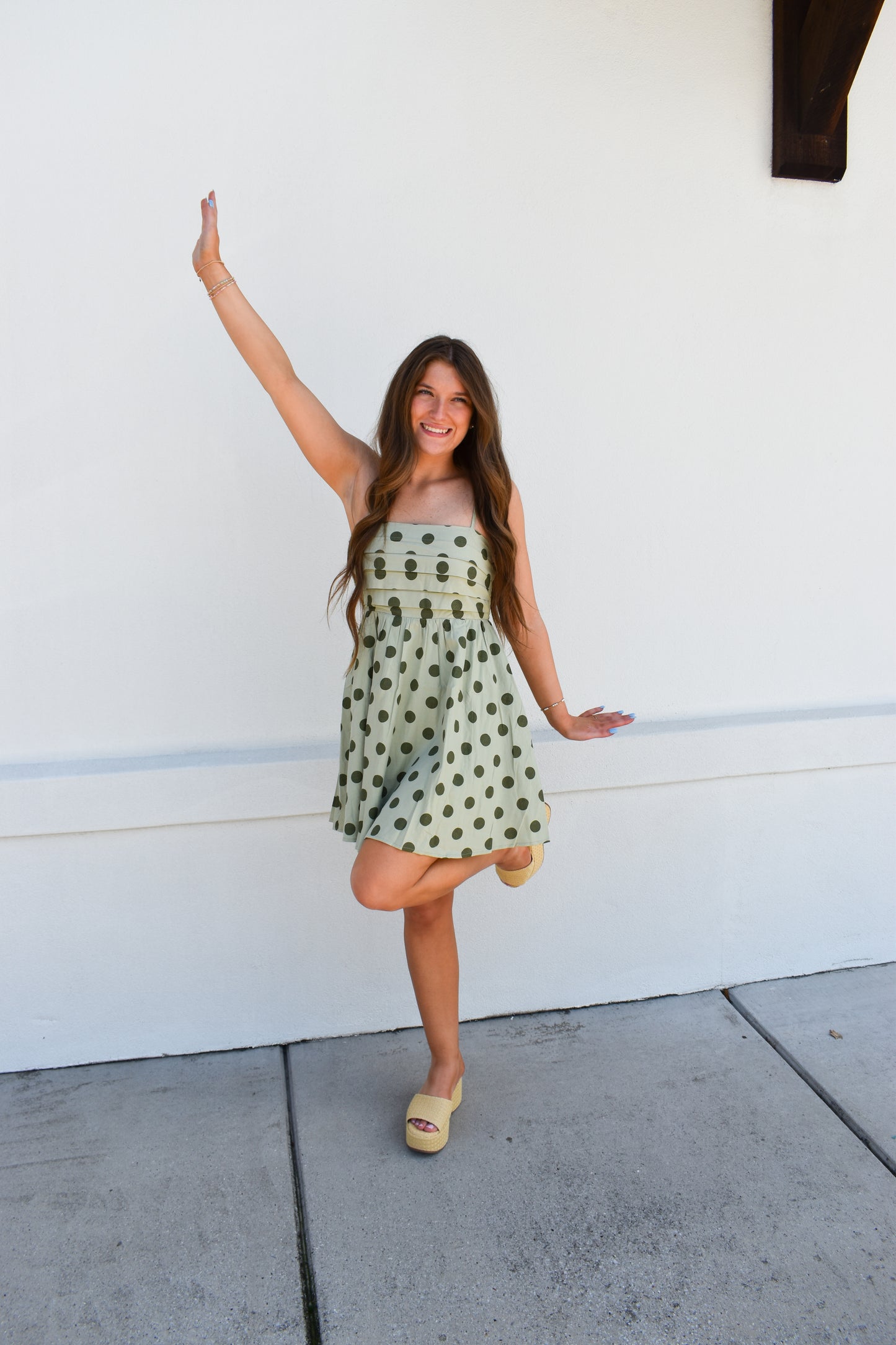 Sage Polka Dot Mini Dress