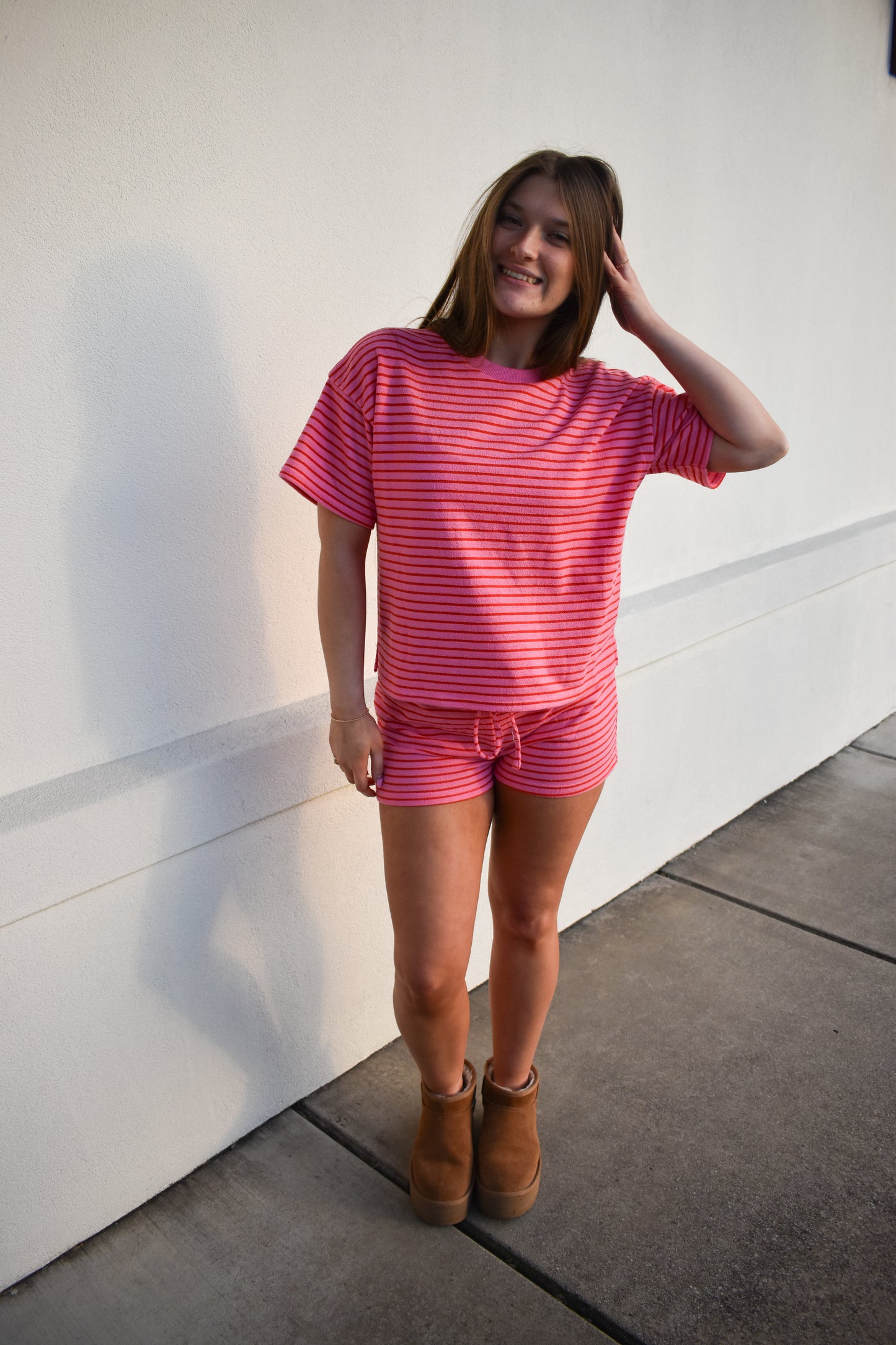 Candy Pink/Red Stripe Terry Set