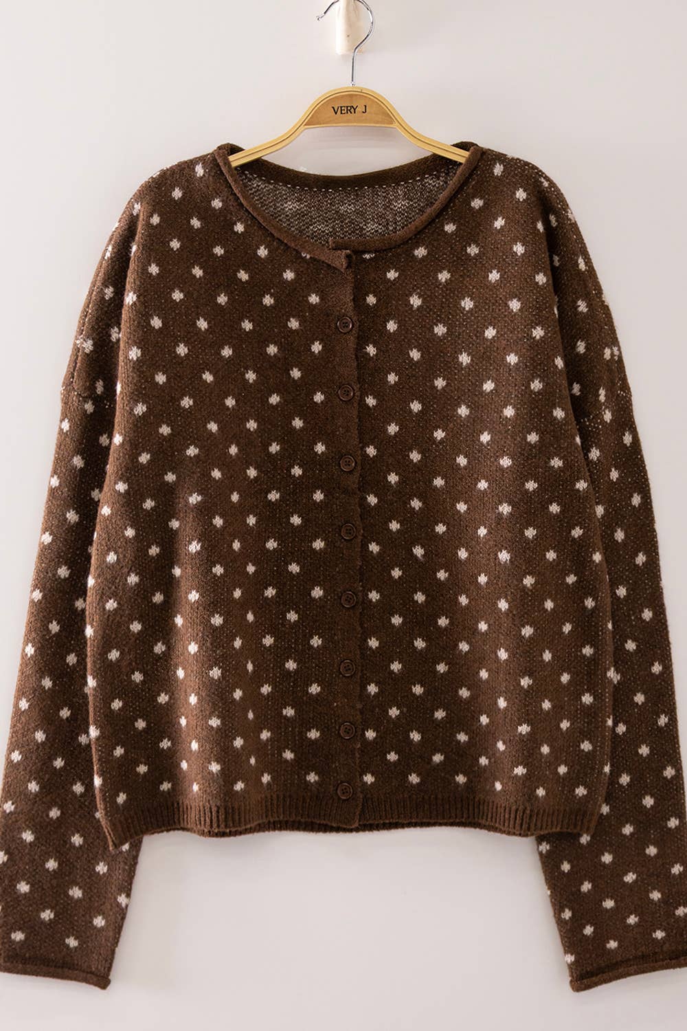 Sweet Dot Knit Cardigan: Brown