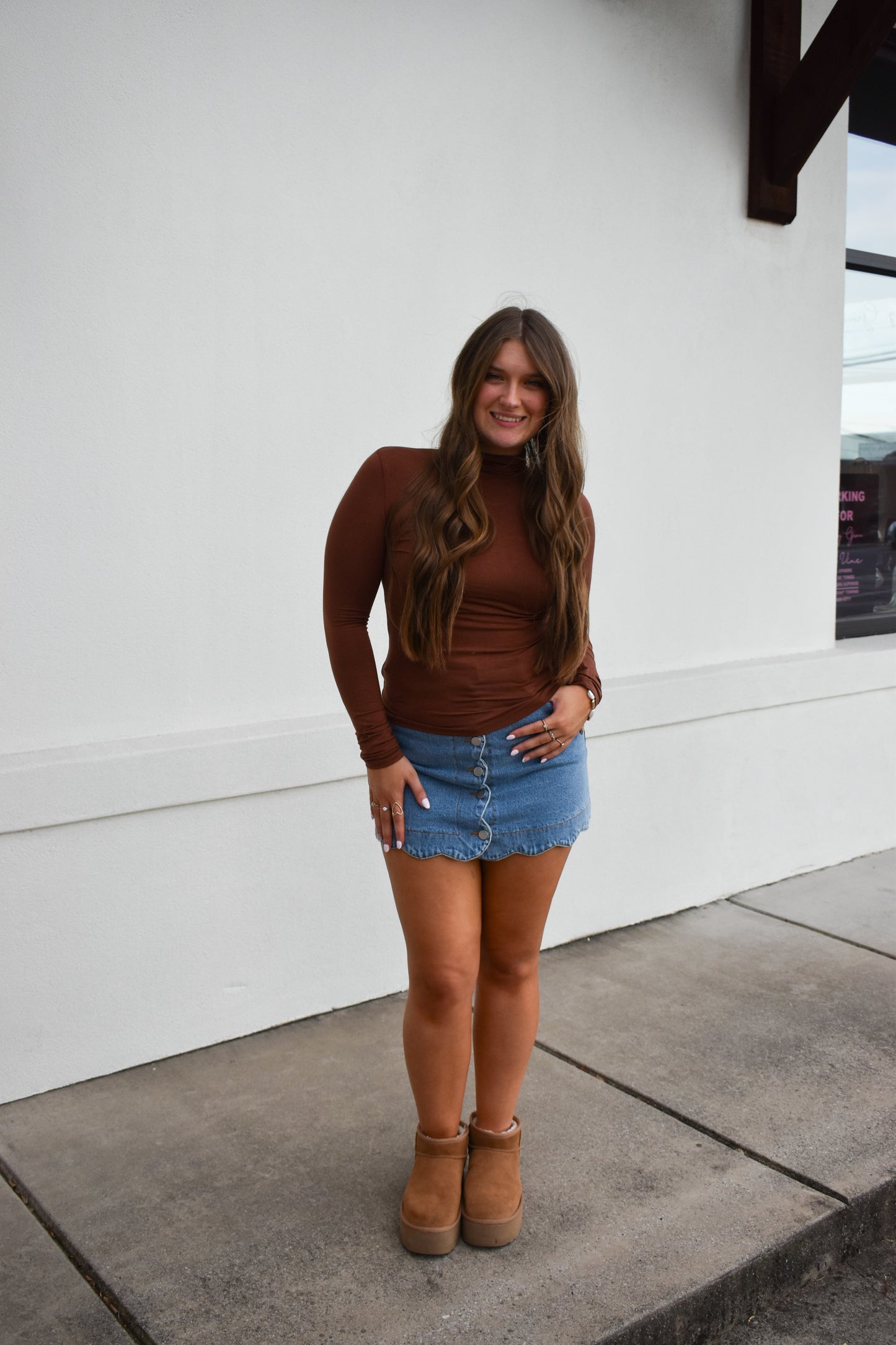 Basic Long Sleeve Turtle Neck: Brown