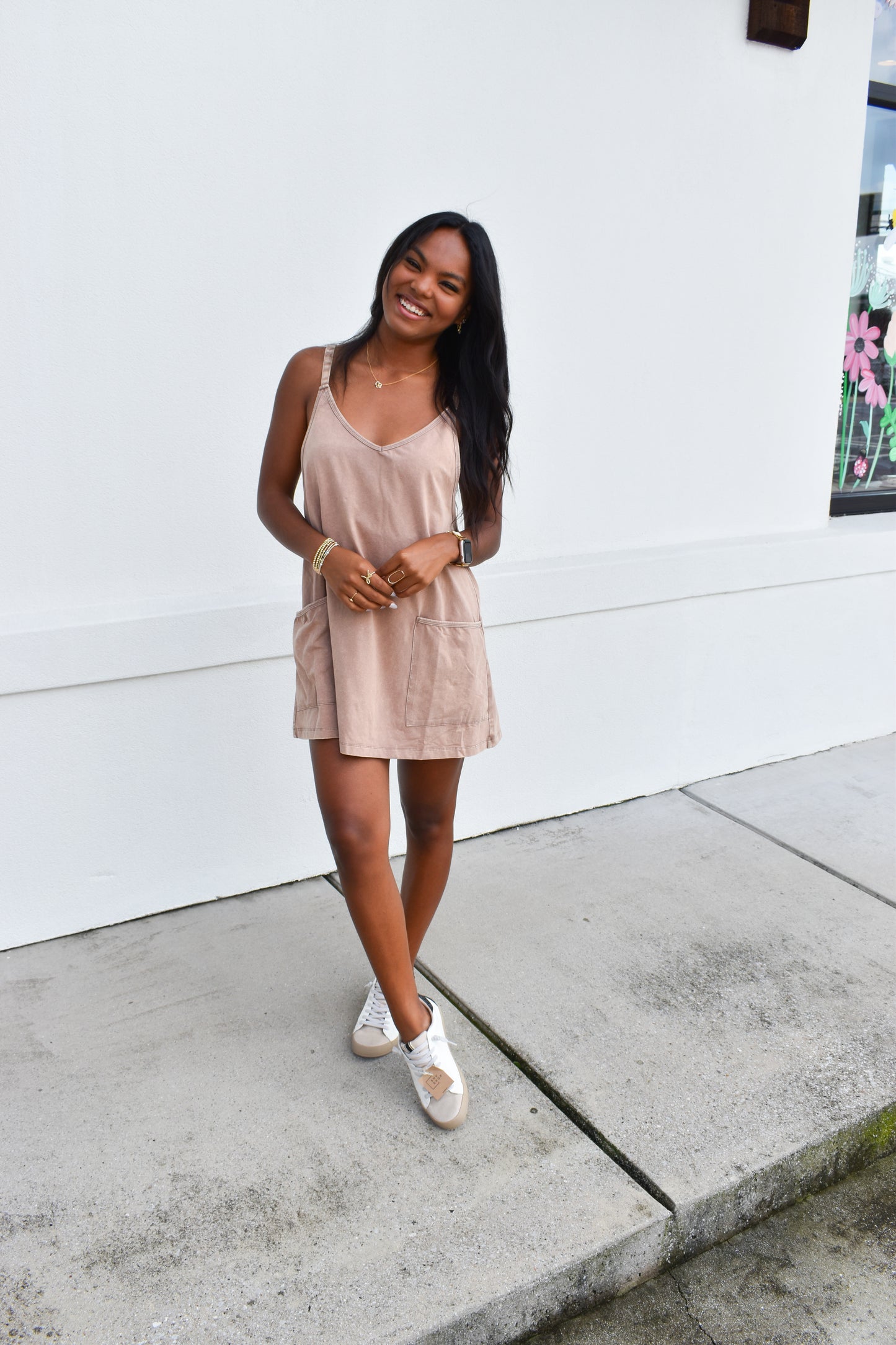 Mini Dress W/ Built in Romper Lining: Brown