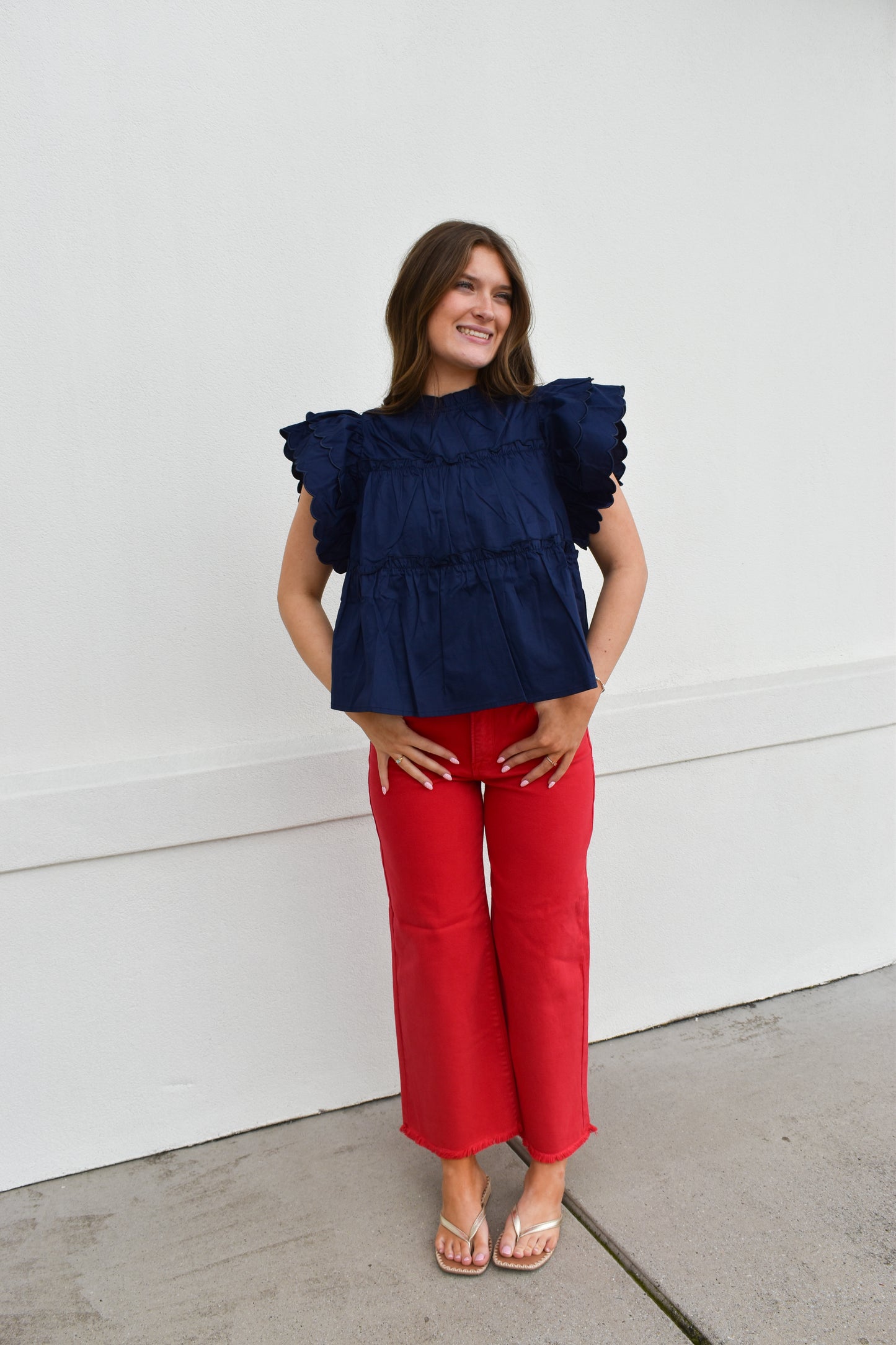 The Navy Scallop Ruffle Top