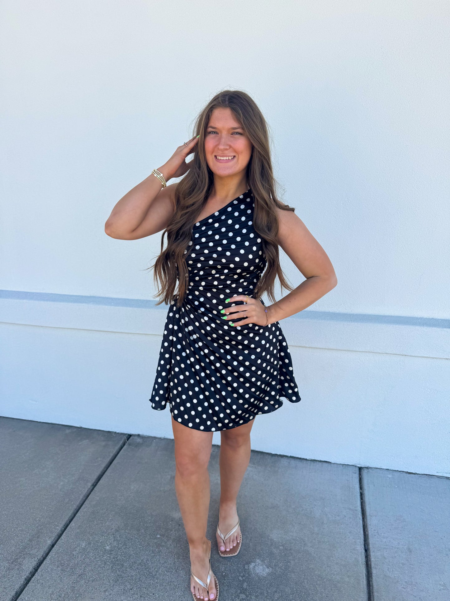 Shoulder Polka Dot Mini Dress