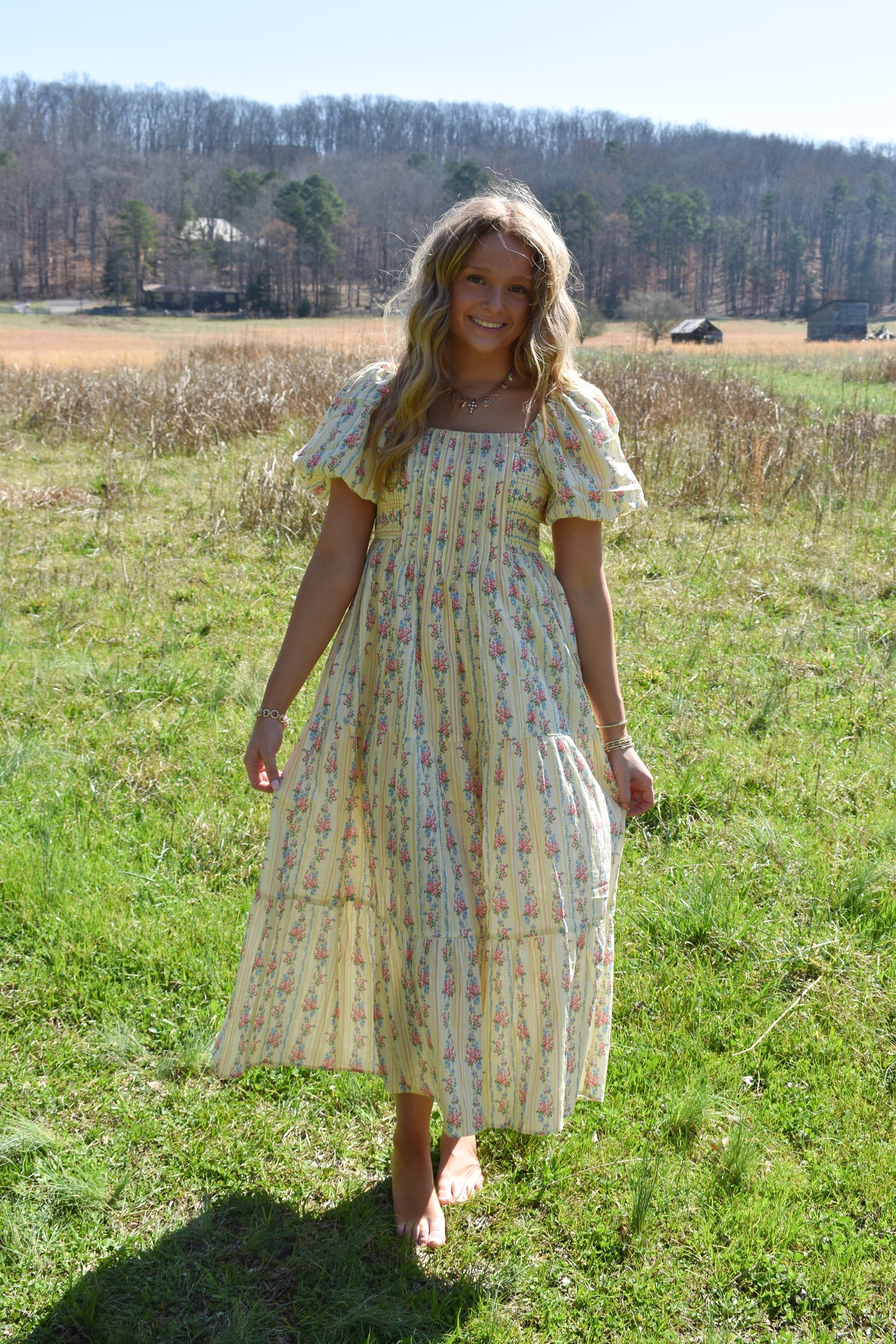Smocked Baby Yellow Floral Maxi Dress