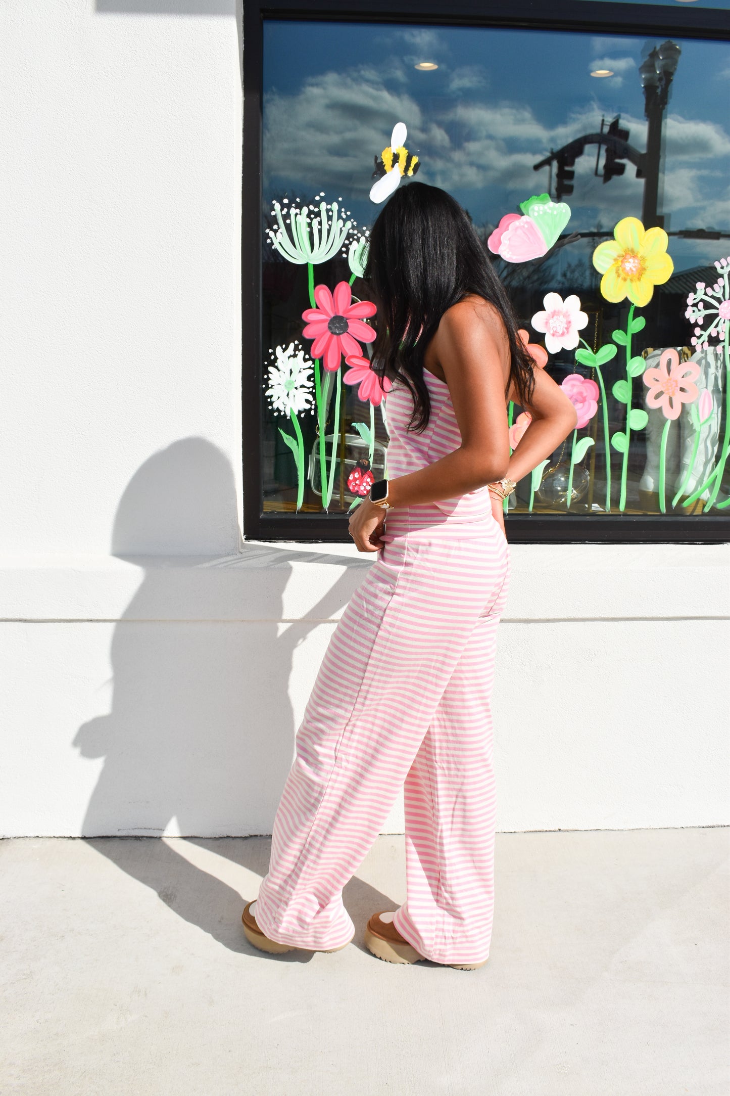 Pink Love Stripe Fold Over Pants