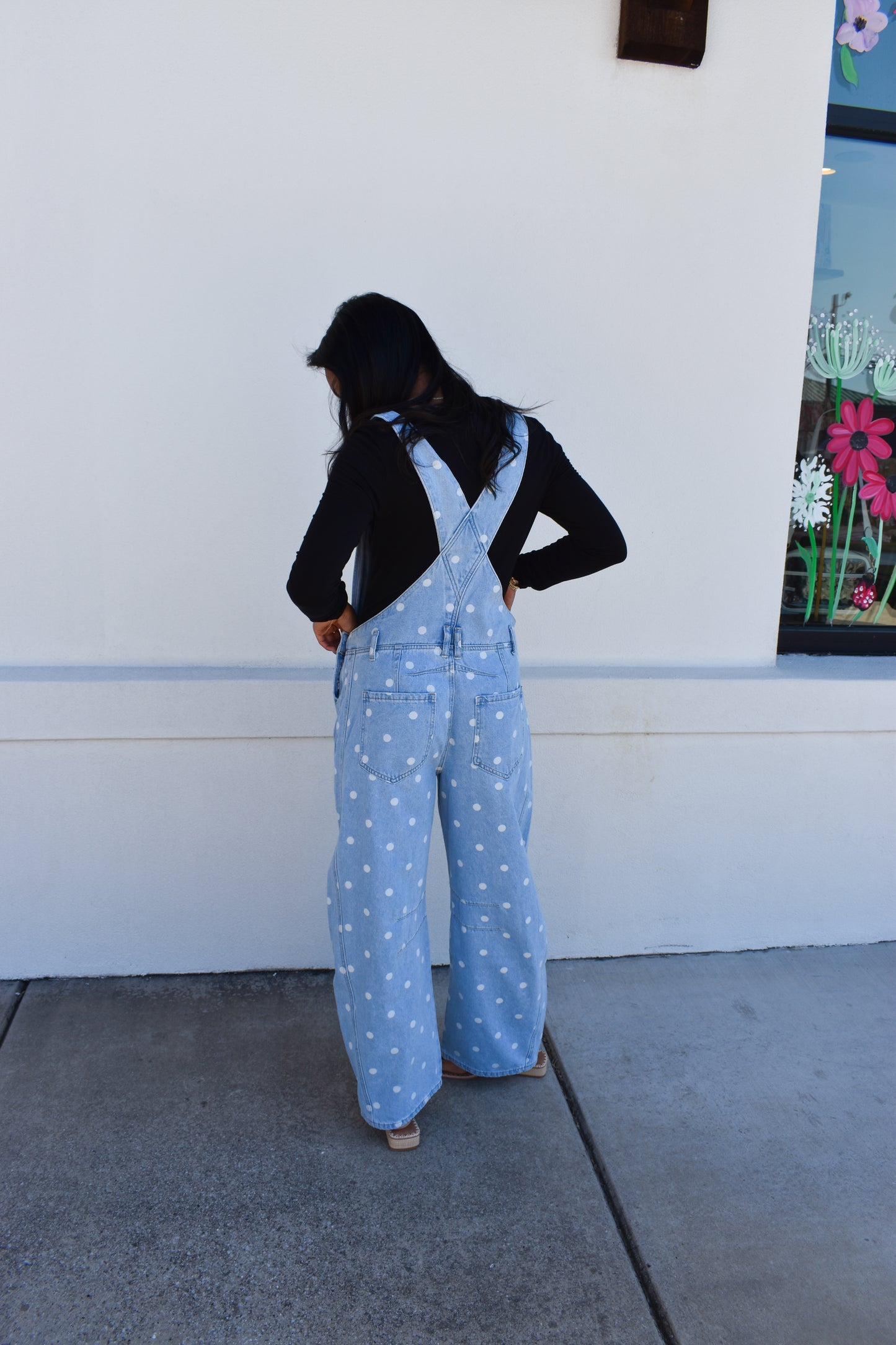 Denim Polka Dot Barrel Overalls