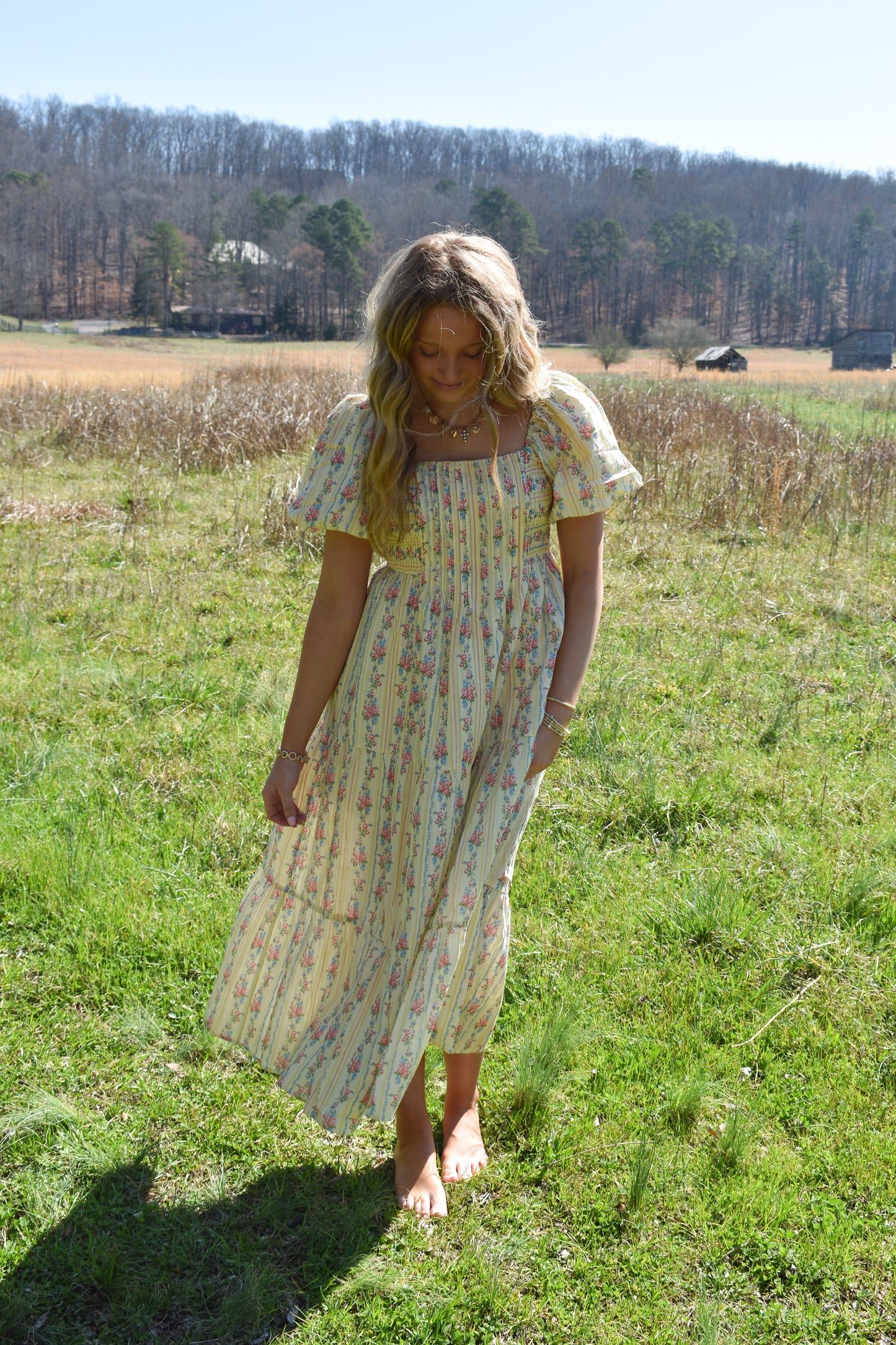 Smocked Baby Yellow Floral Maxi Dress