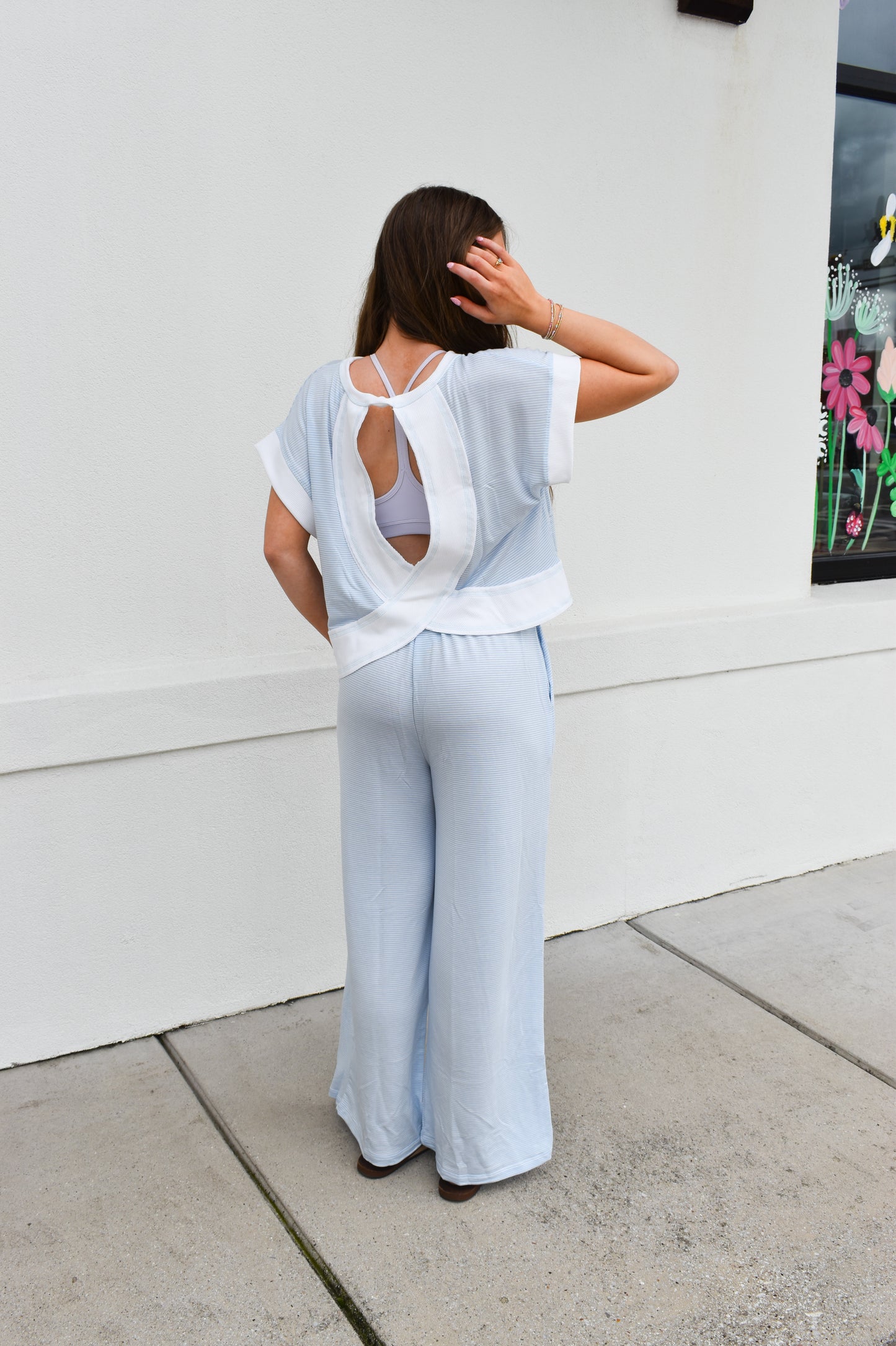 Open Back Striped Top: Blue