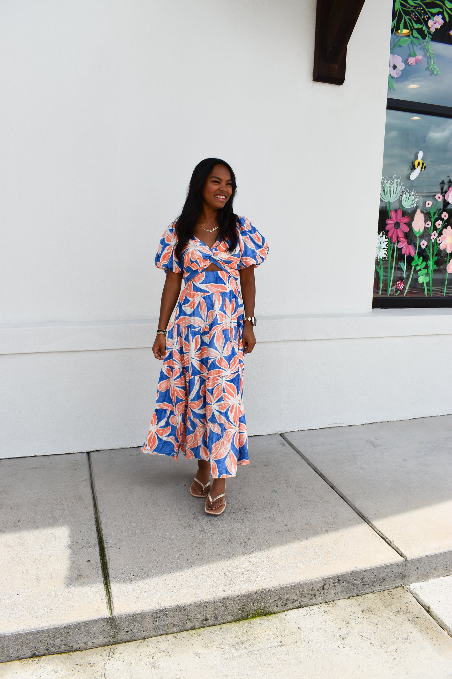 Blue/Orange Floral Maxi Dress