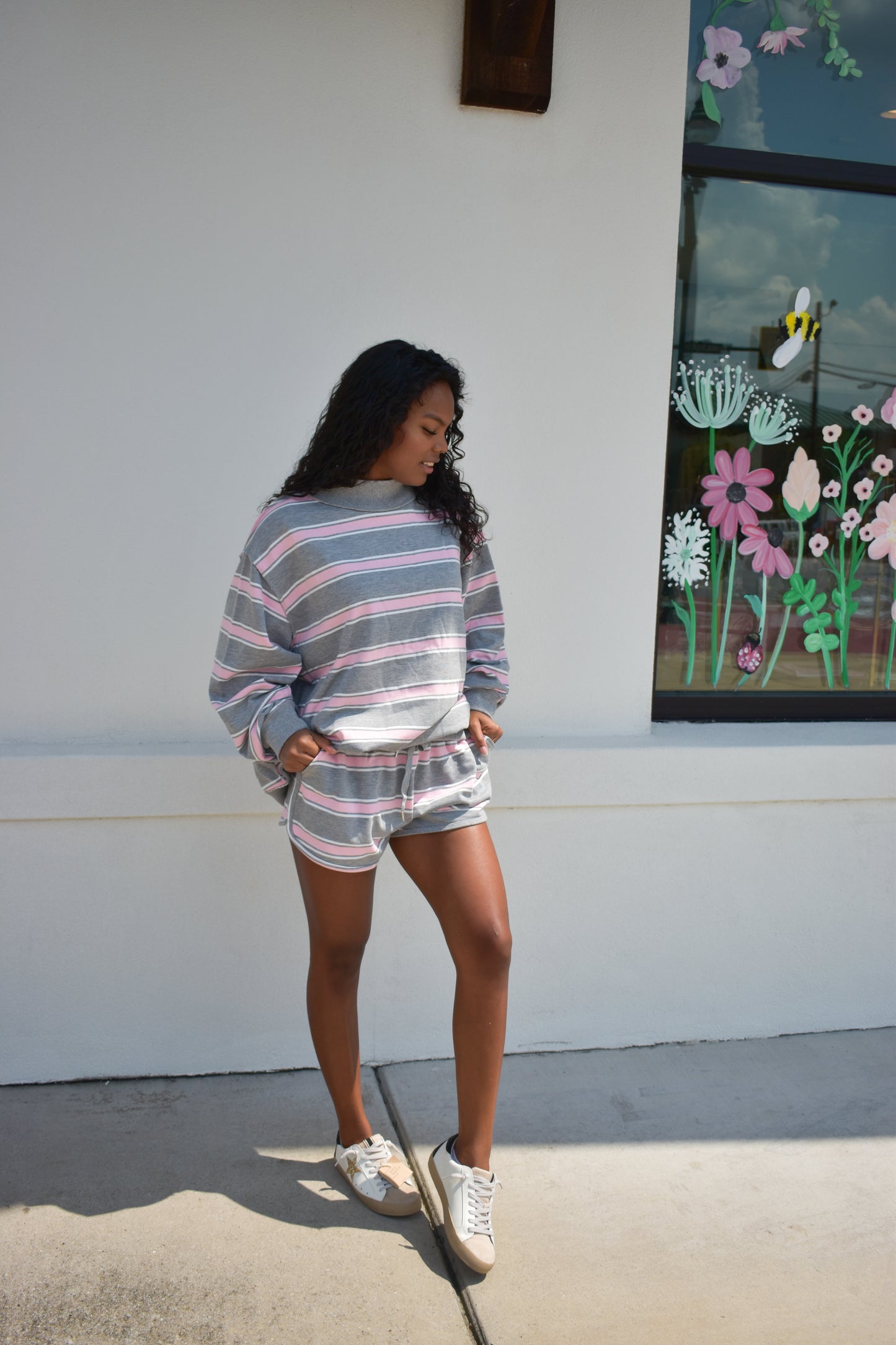 Stripe Print Drawstring Dolphin Shorts