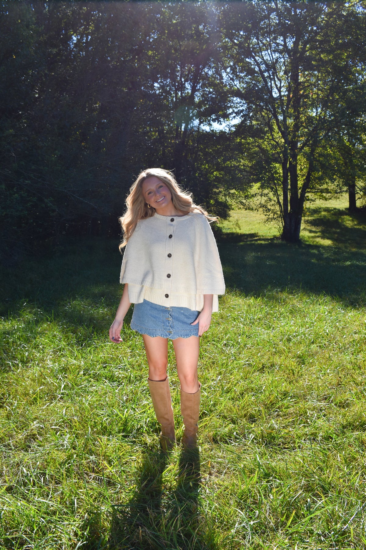 Button Front Tiered Knit Capelet