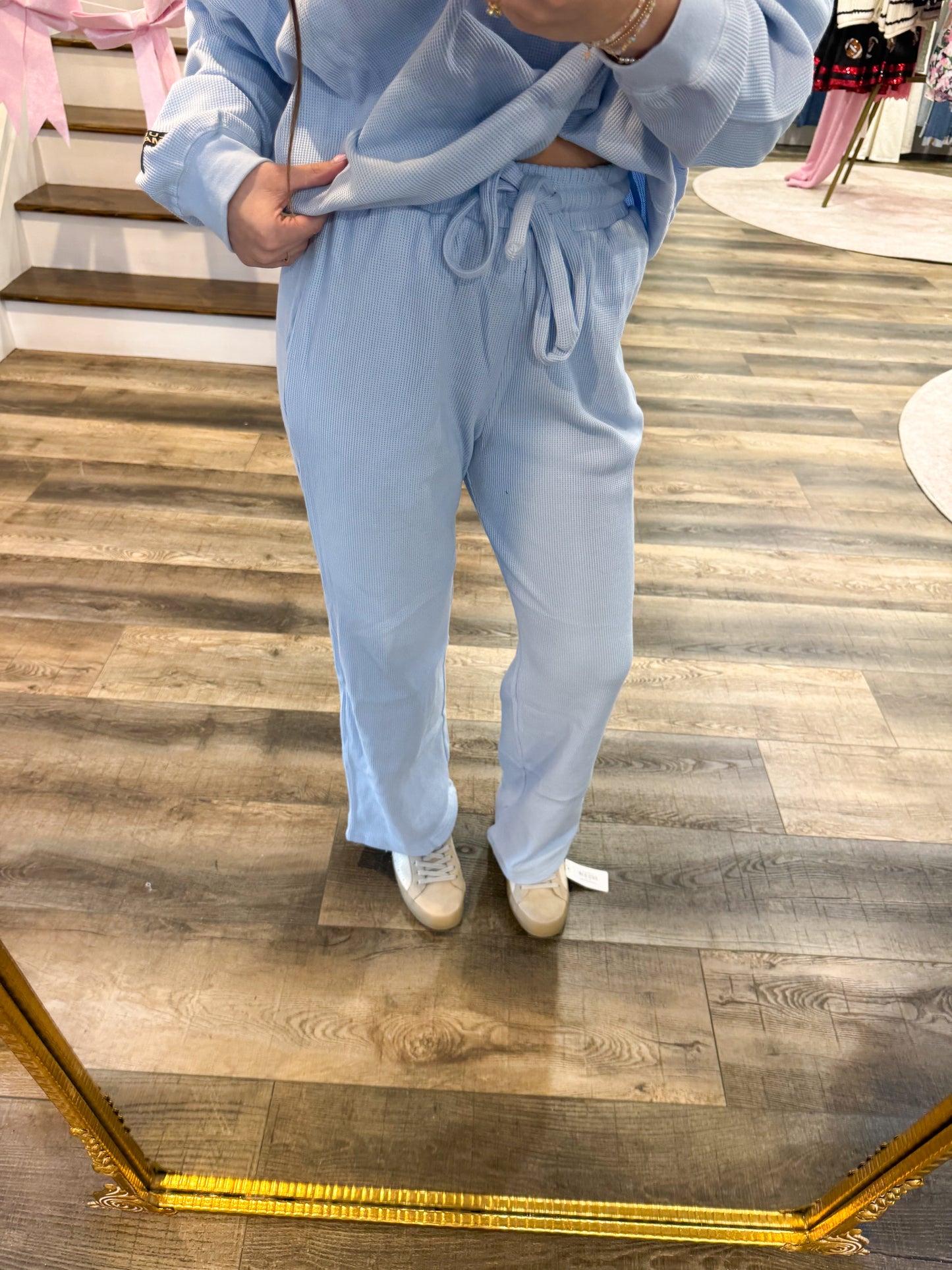 Lulu Mac Waffle Pants: Light Blue