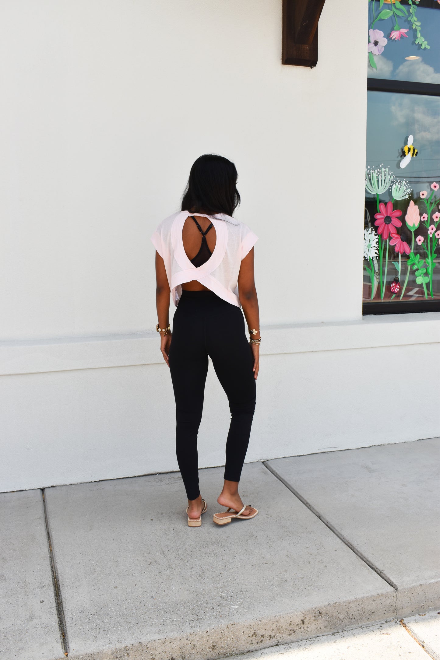 Cutout Back Layering Tee: Pink