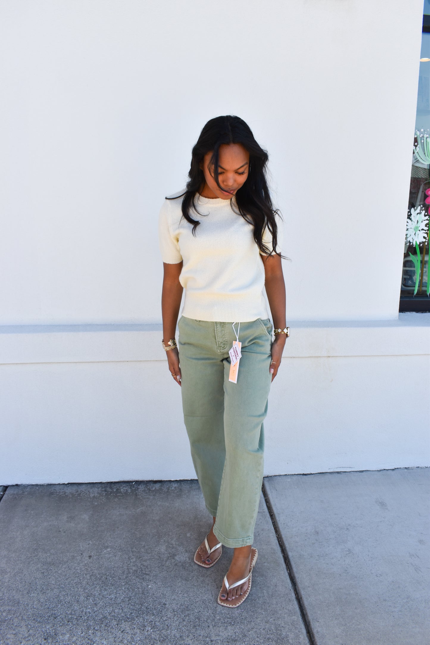 Risen Olive Crop Barrel Jeans
