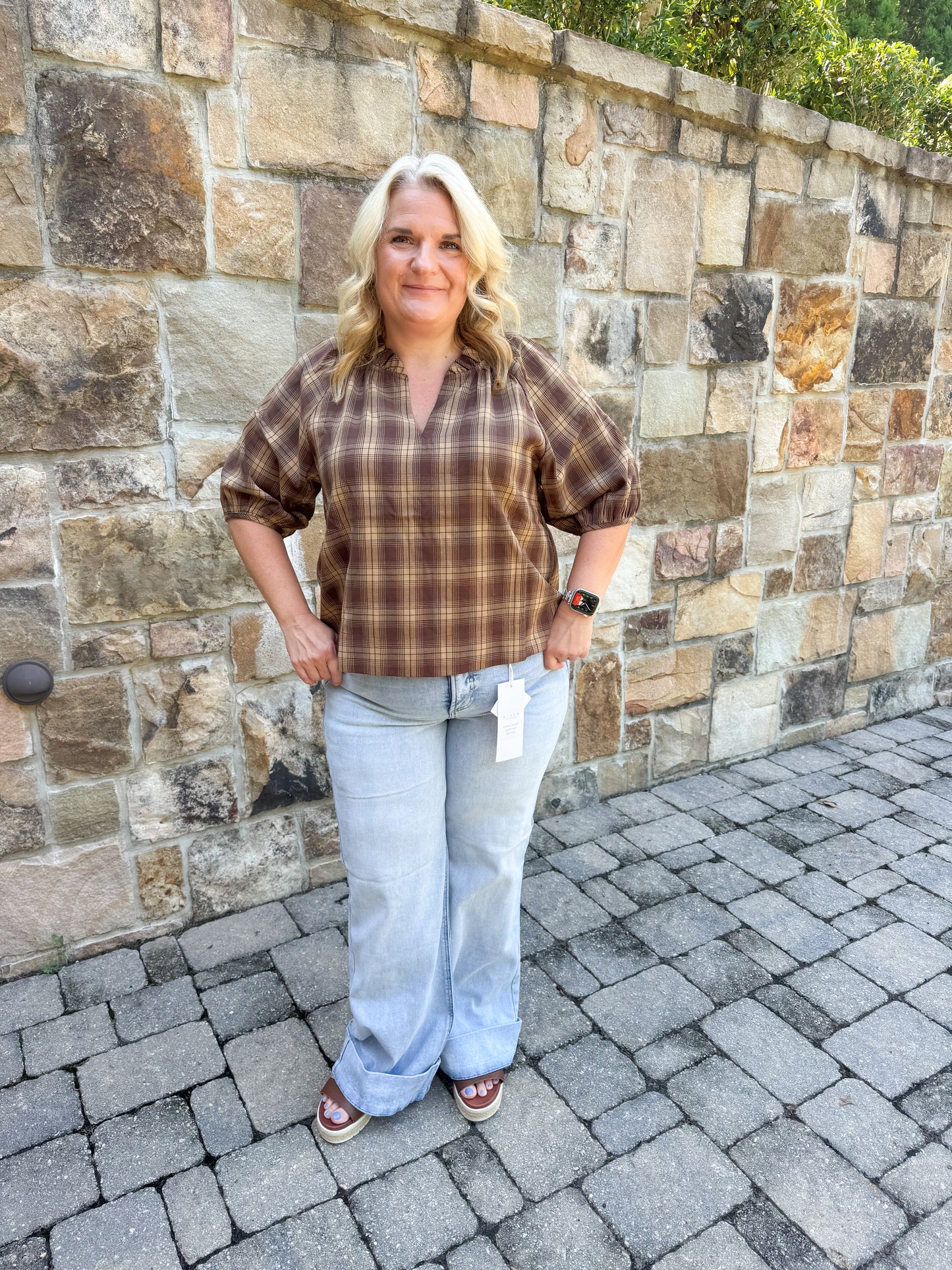 Calla Plaid Puff Sleeve Blouse