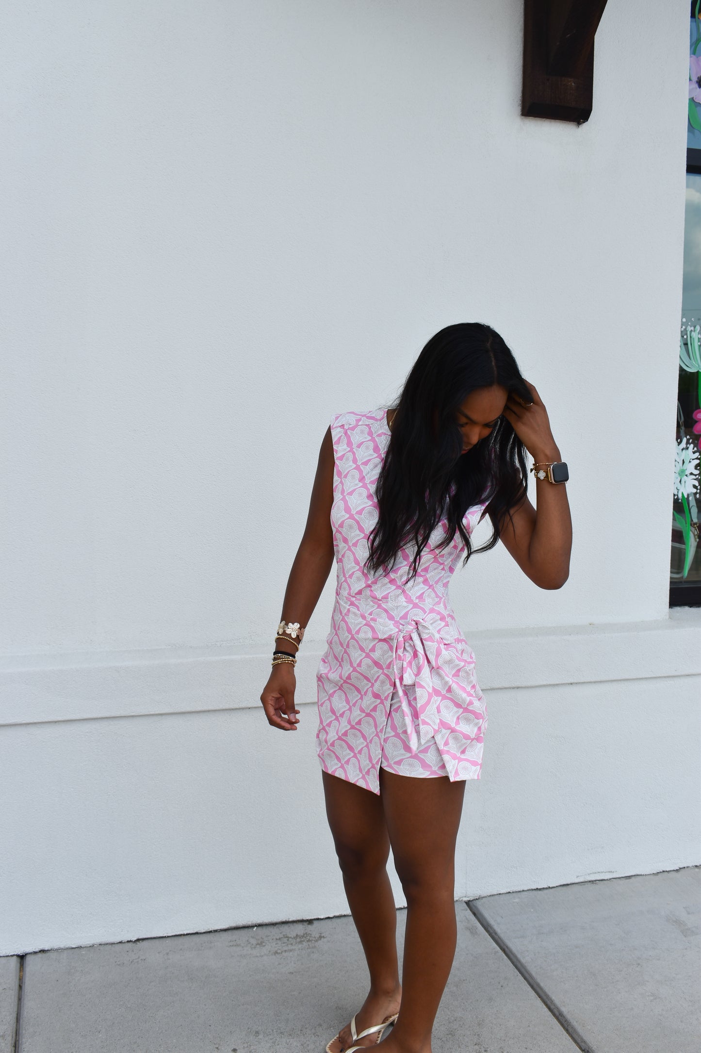 Print Warp Front Side Tie Detail Mini Dress