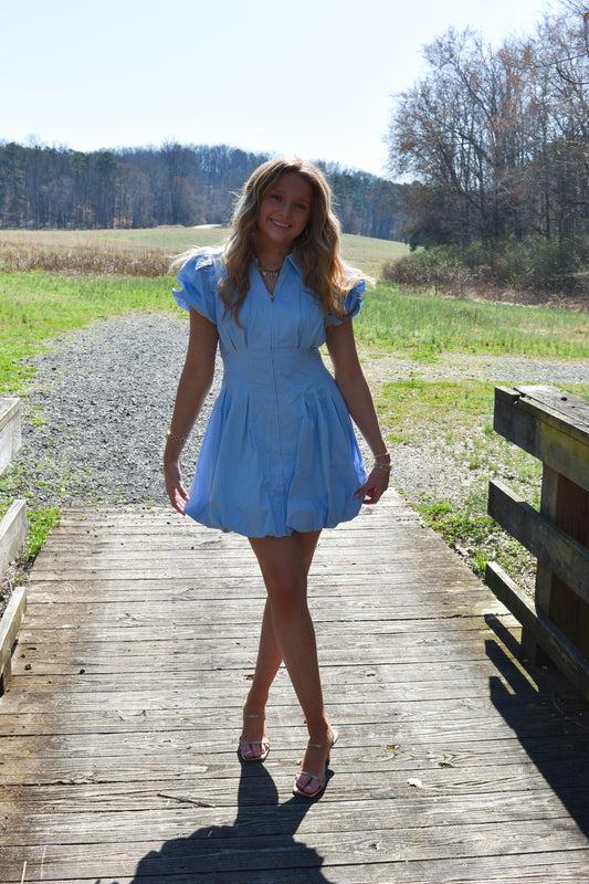 Blue Collared Mini Dress