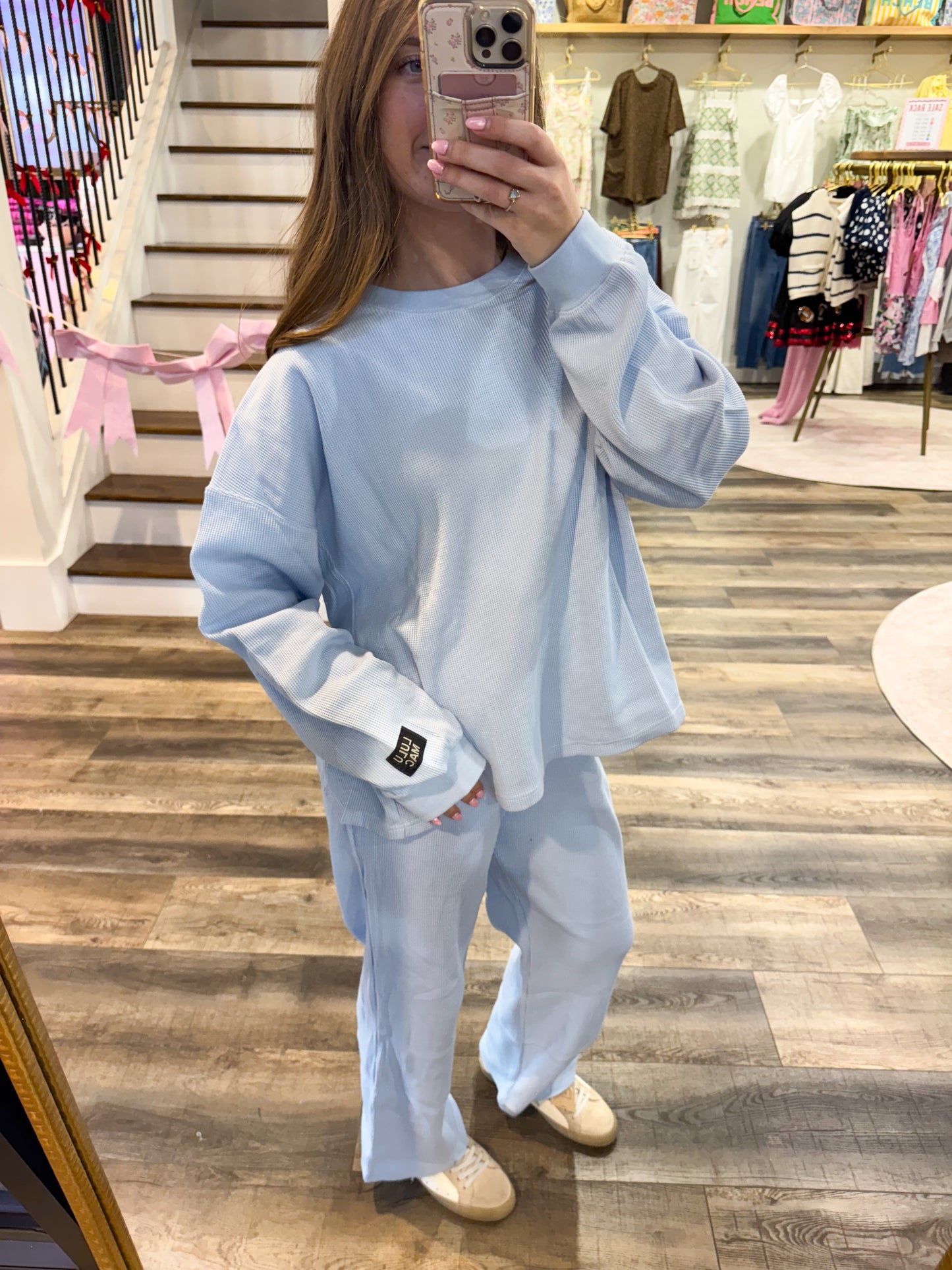 Lulu Mac Waffle Long Sleeve: Light Blue