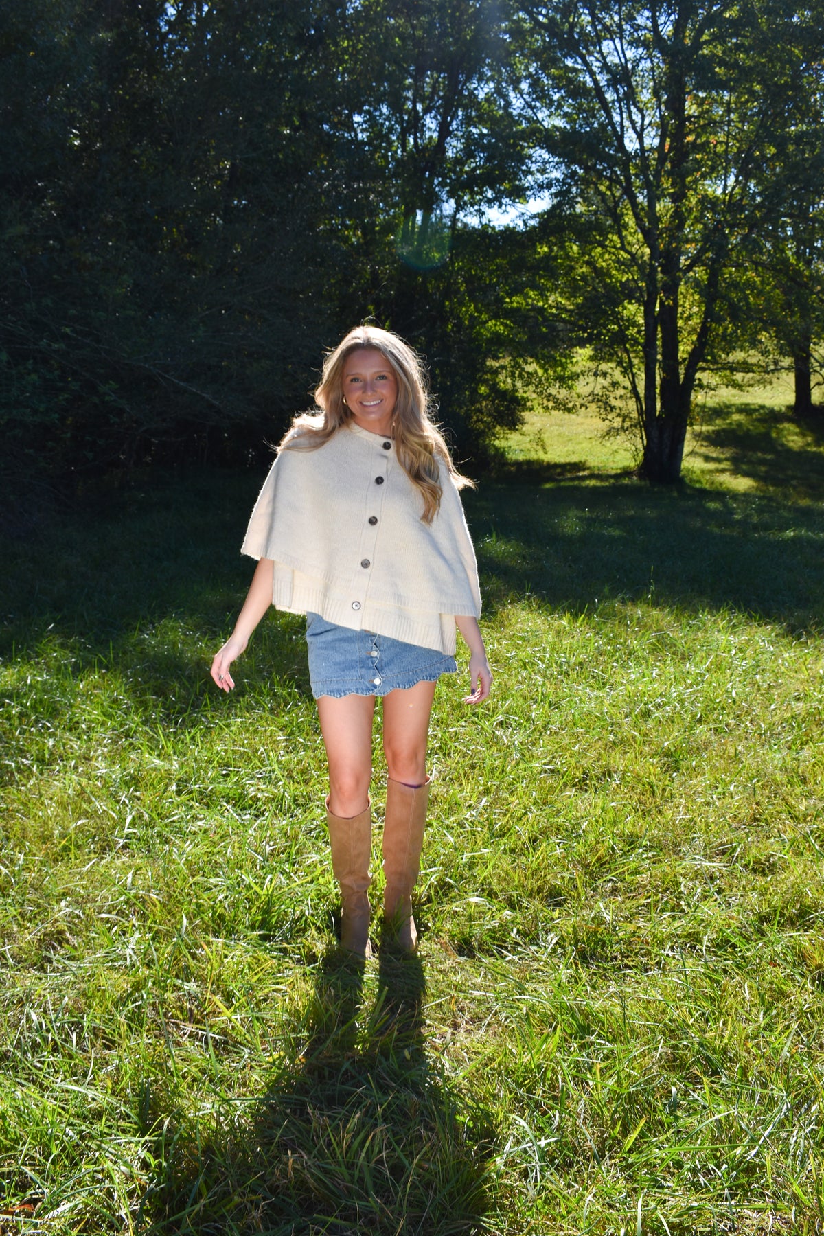 Button Front Tiered Knit Capelet