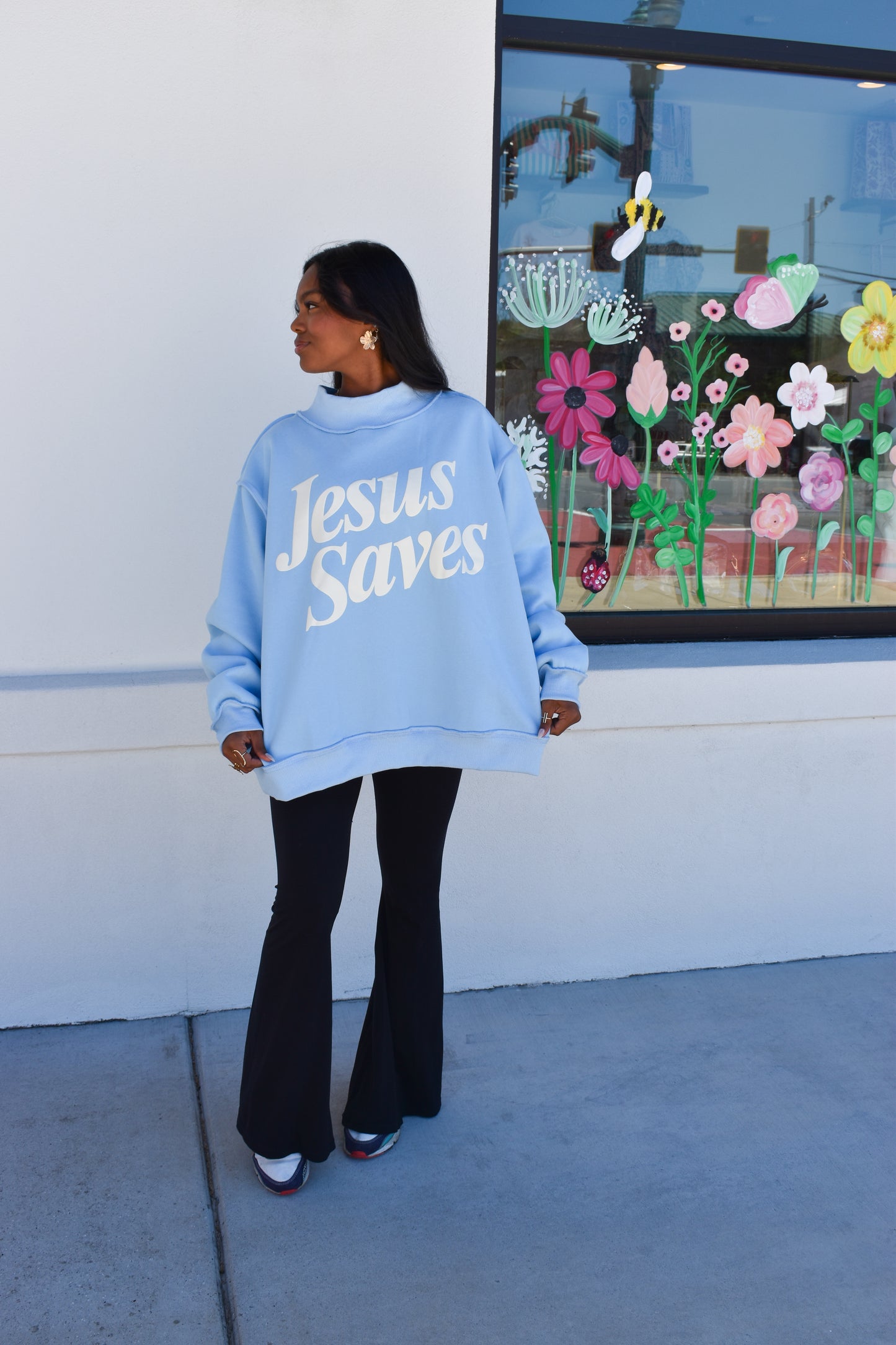 Jesus Saves Puff Letter Mockneck