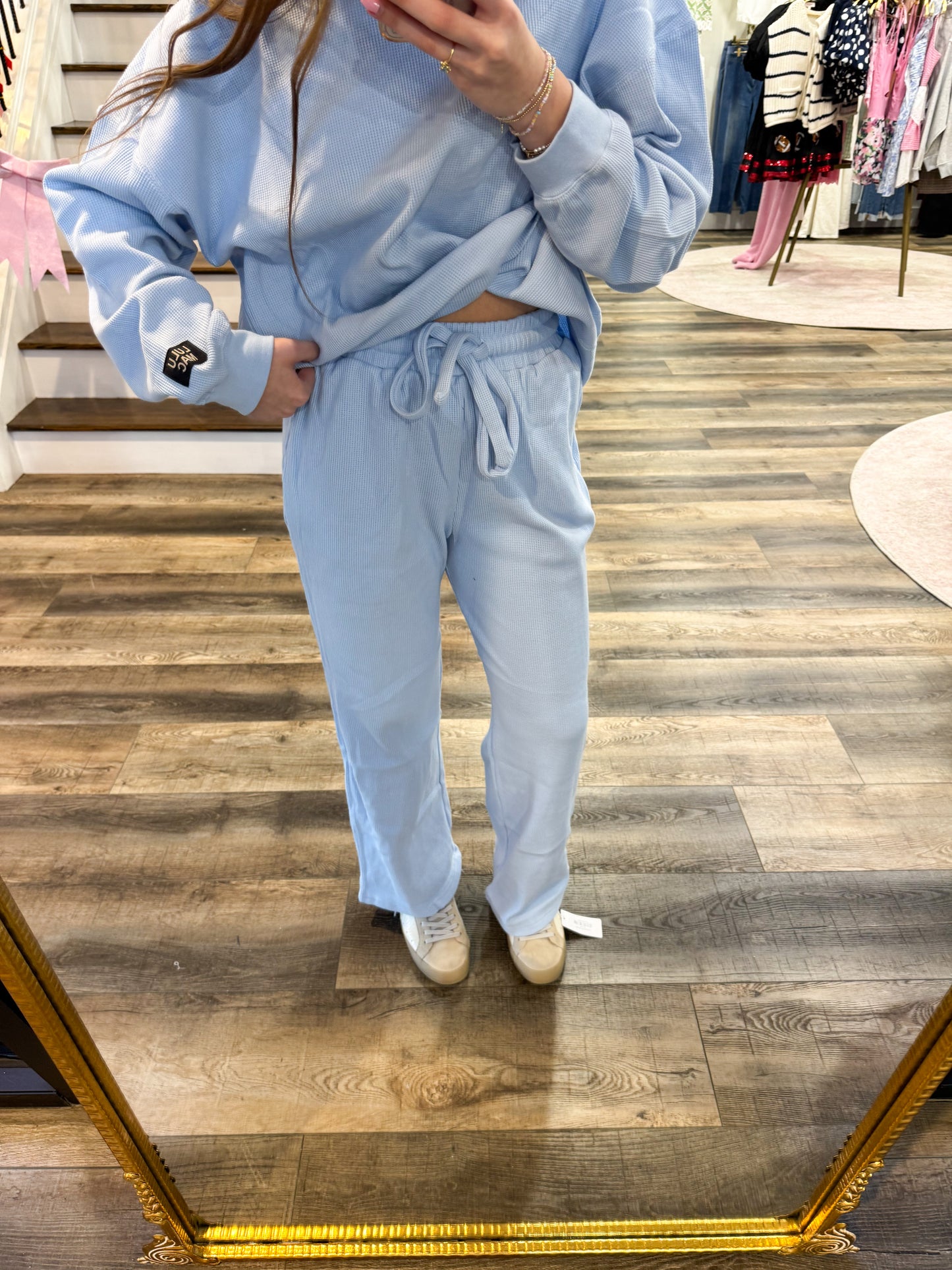 Lulu Mac Waffle Pants: Light Blue