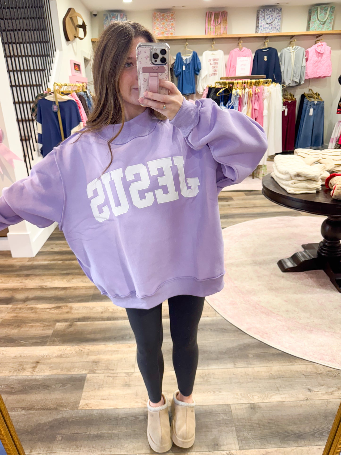 Jesus Embroidered MockNeck: Purple