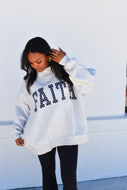 'FAITH' Embroidered Polka Dot Mockneck