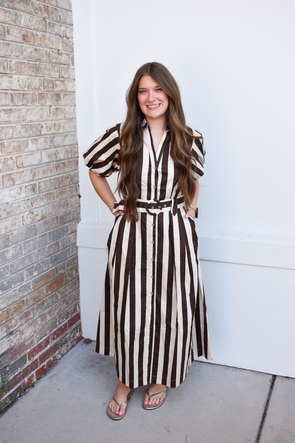 Cora Belted Stripe Maxi Dress