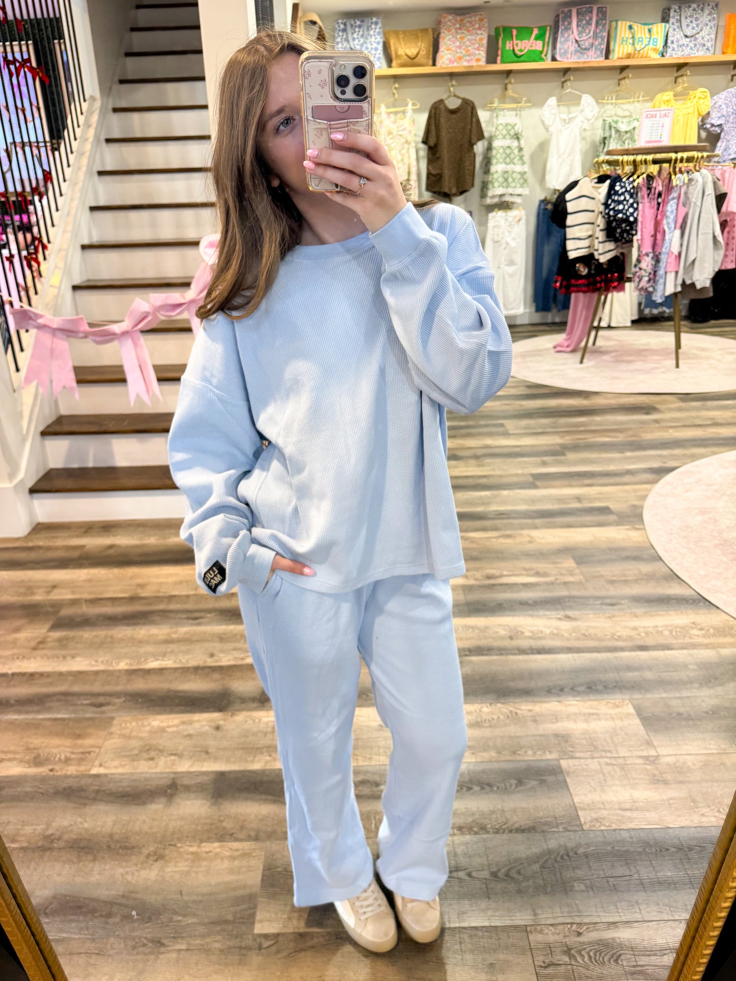 Lulu Mac Waffle Pants: Light Blue