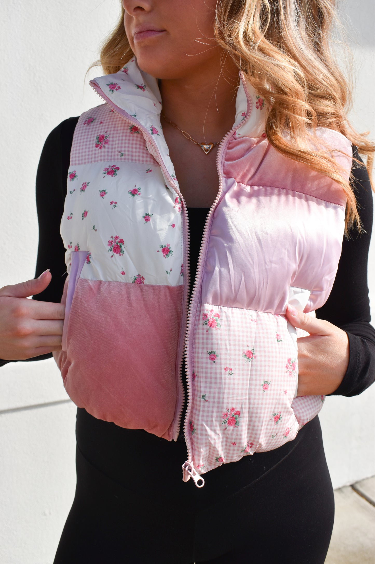 Patchwork Floral Puffer Vest
