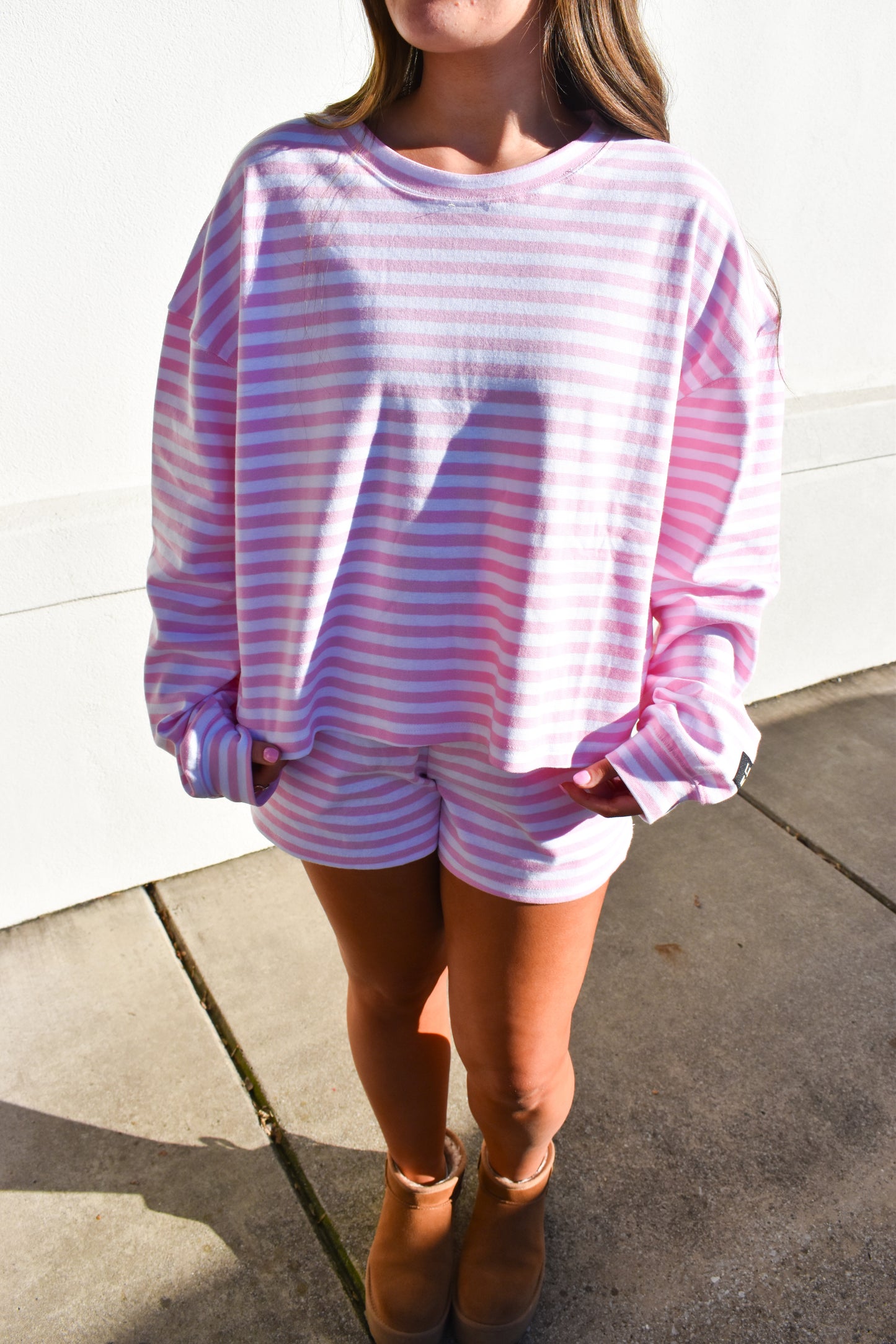 Lounge Stripe Top: Light Pink