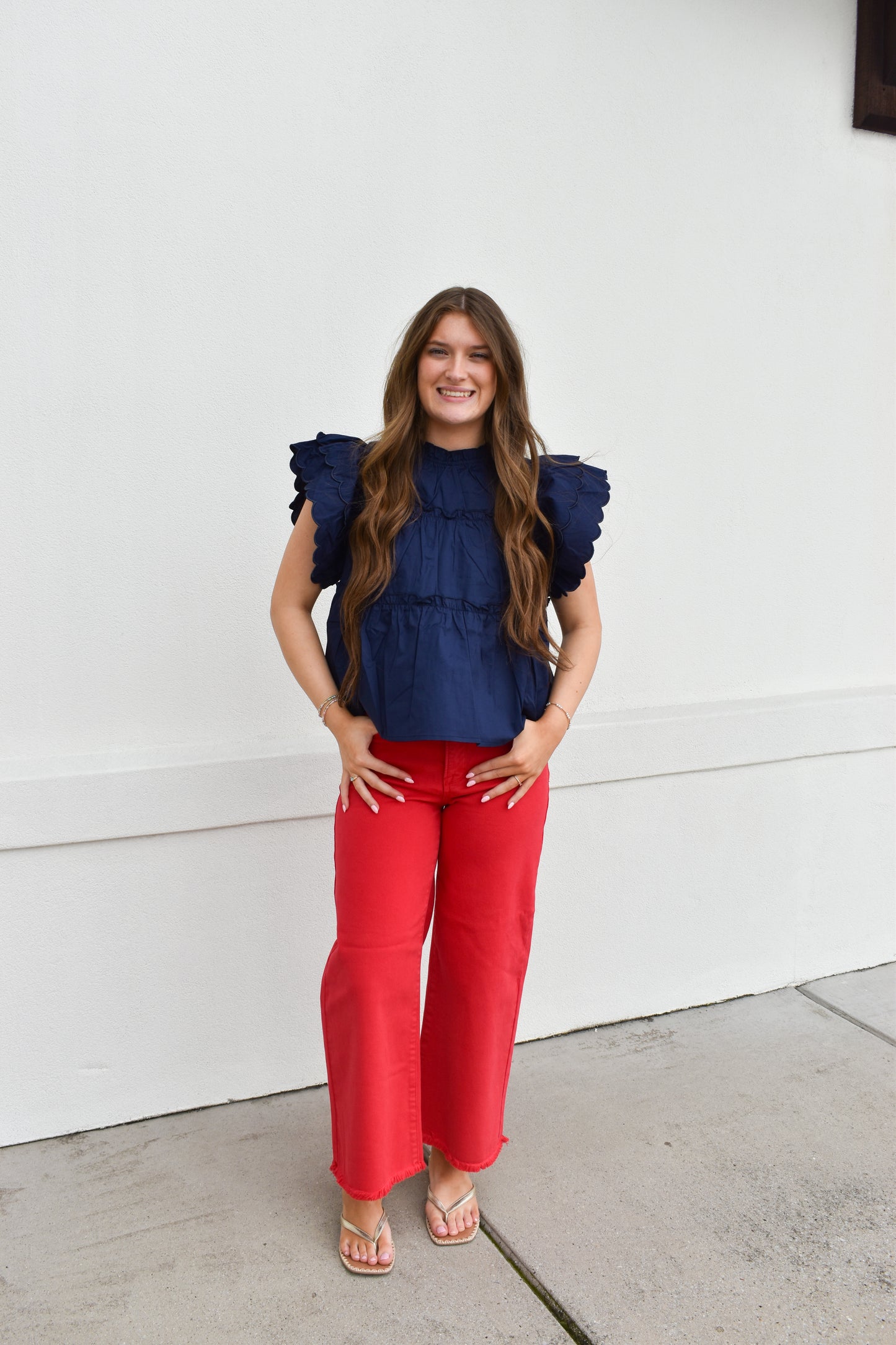 The Navy Scallop Ruffle Top