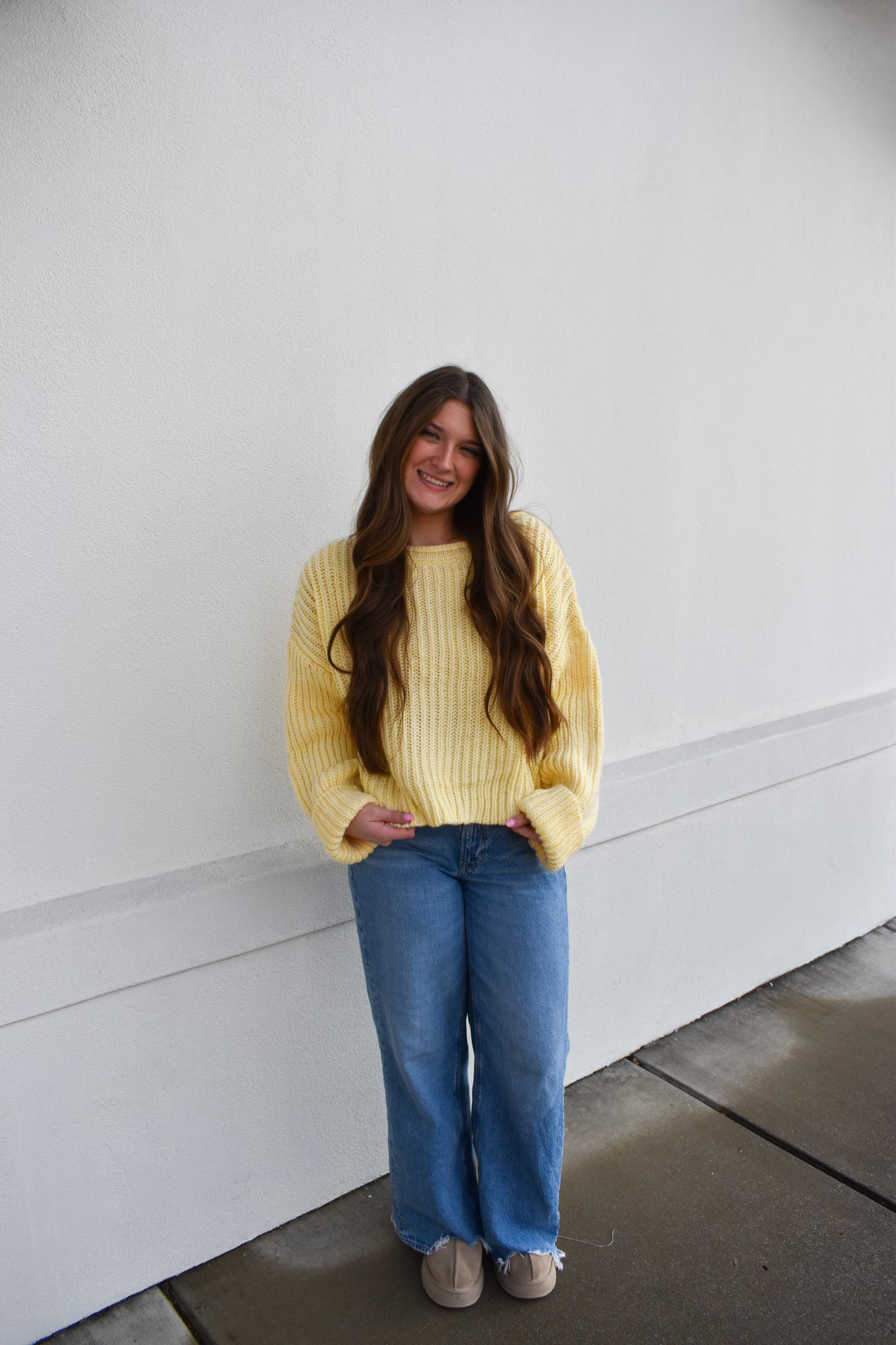 Boat Neck Chunky Yellow Sweater