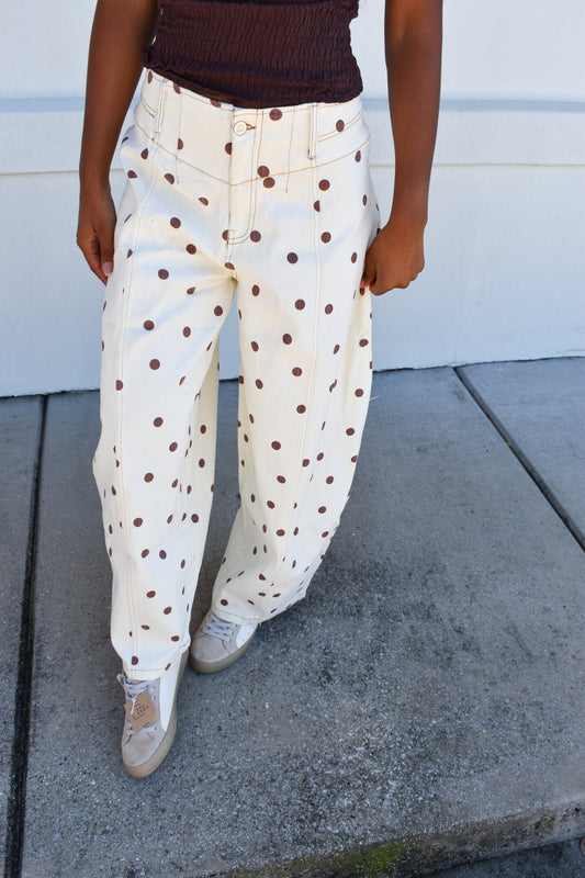Polka Dot Twill Barrel Jeans