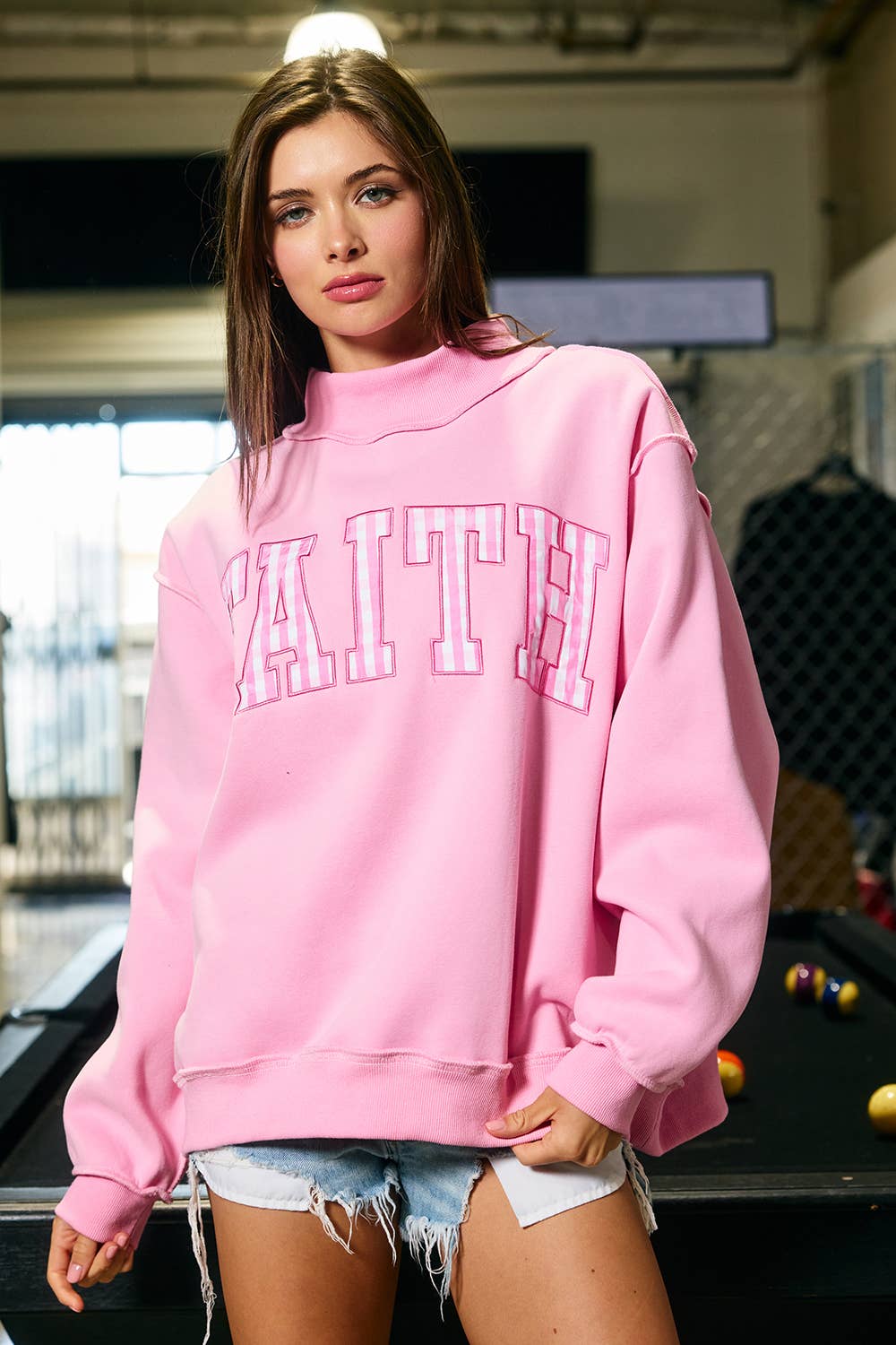 "FAITH" Embroidered Mock Neck