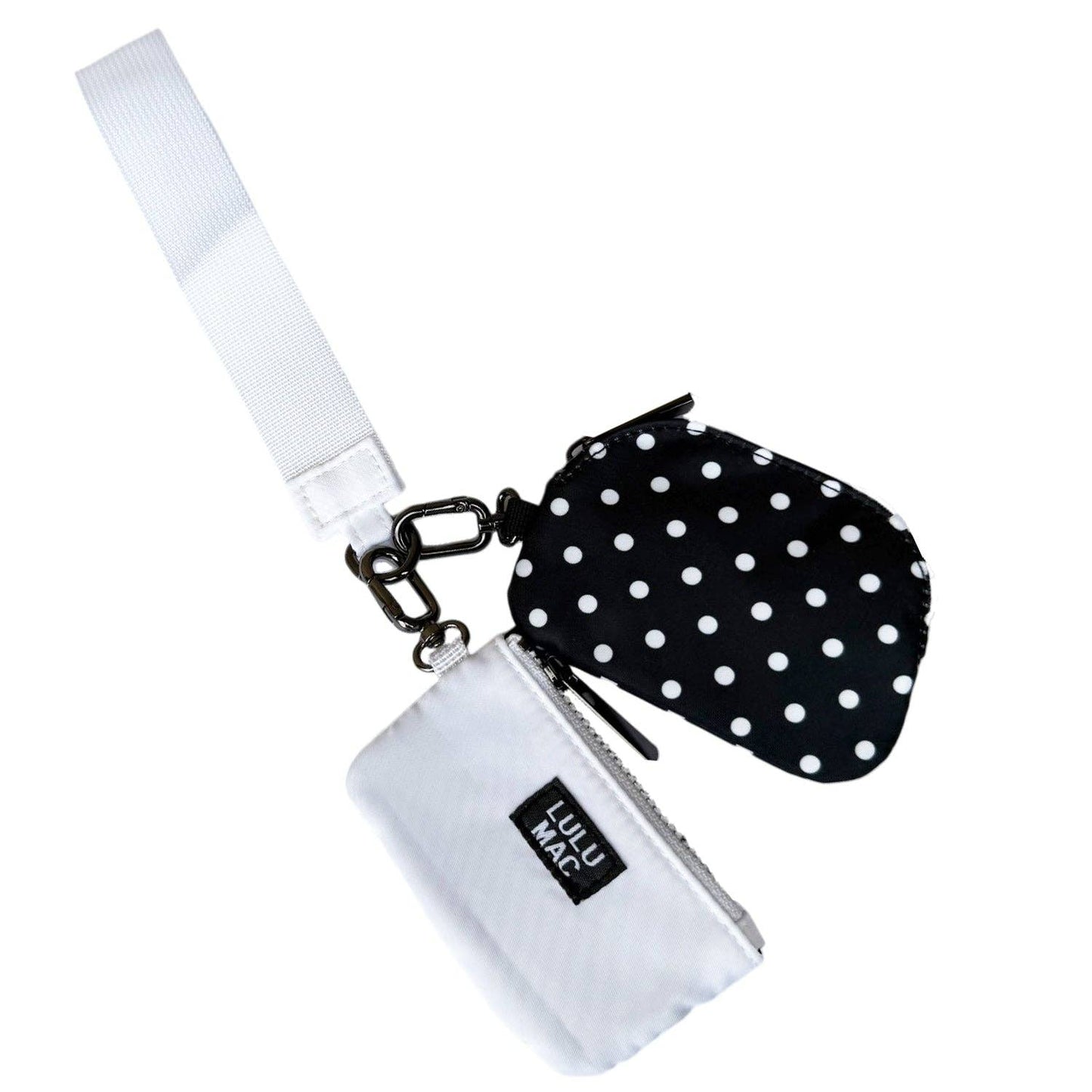 Lulu Mac Double Pouch Wristlets: Black/White Dots