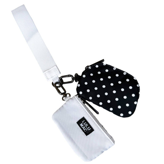 Lulu Mac Double Pouch Wristlets: Black/White Dots