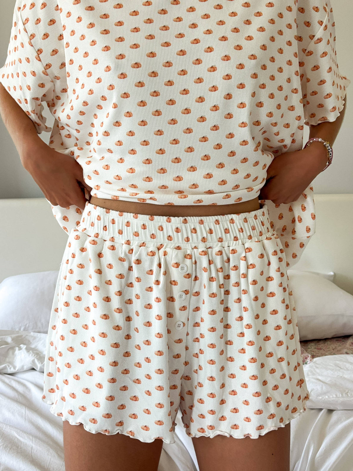 Pumpkin Autumn Fall Pajama Shorts