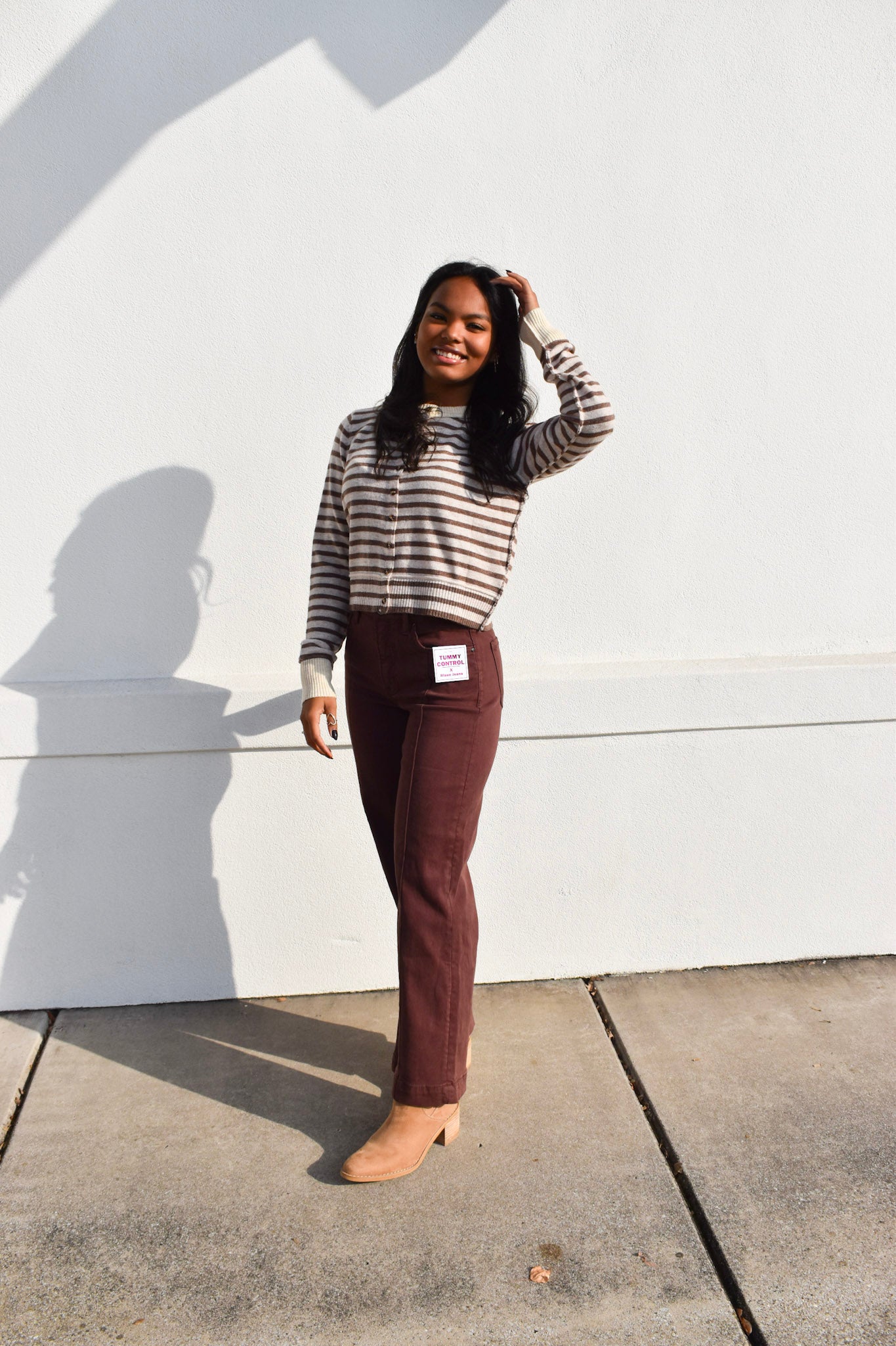 Striped Pattern Button Cardigan