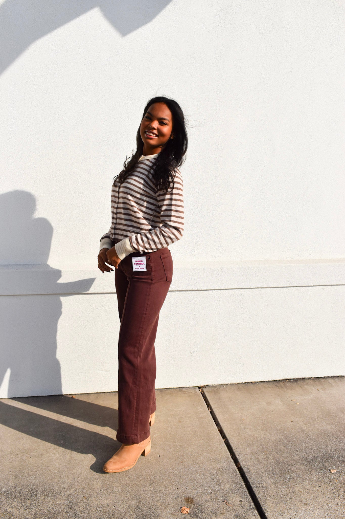 Risen Detailed High Rise Crop Wide Leg: Chocolate