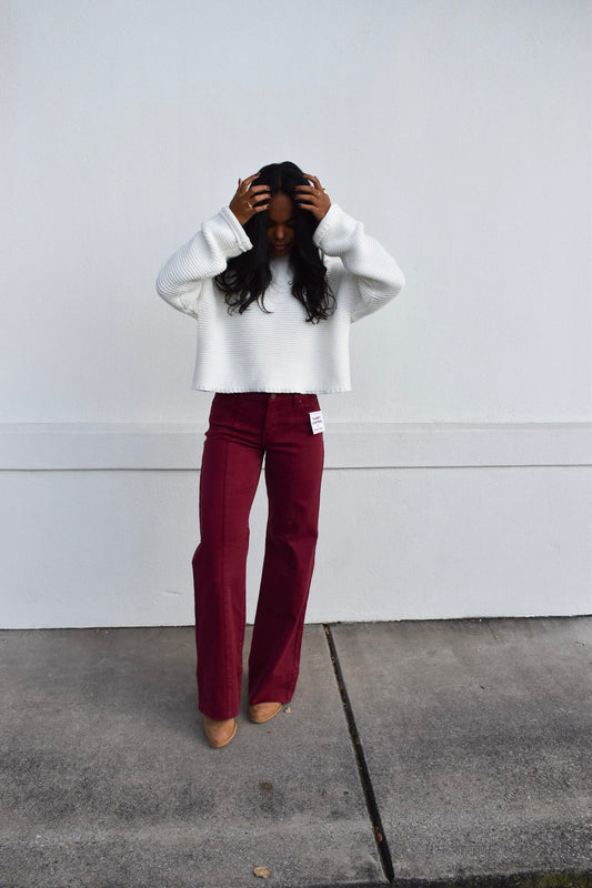 Risen Mid Rise Wide Leg: Wine