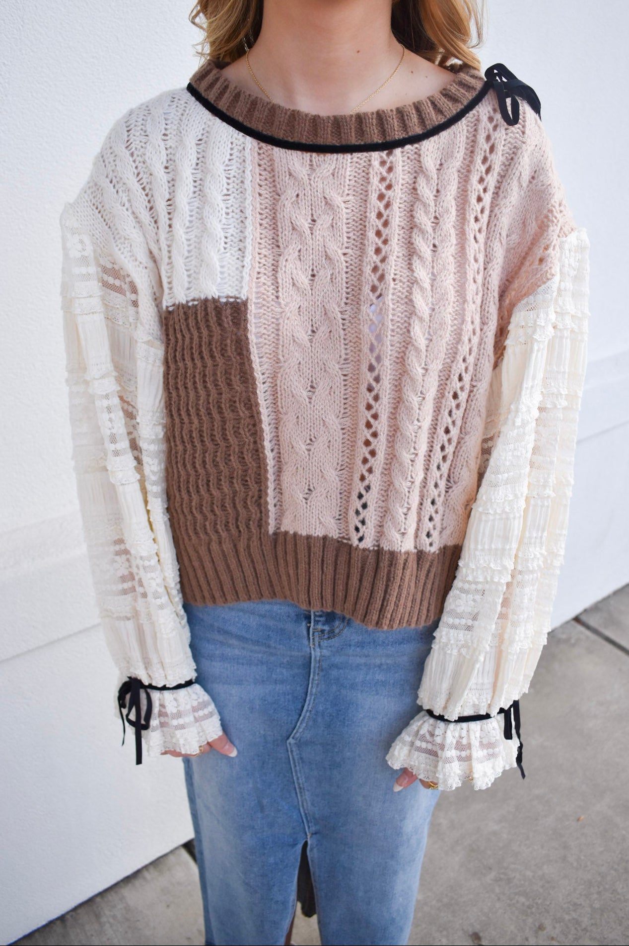 Lace Cable Twofer Sweater
