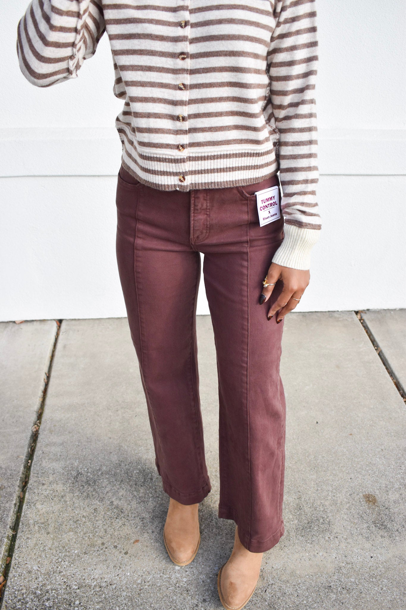 Risen Detailed High Rise Crop Wide Leg: Chocolate