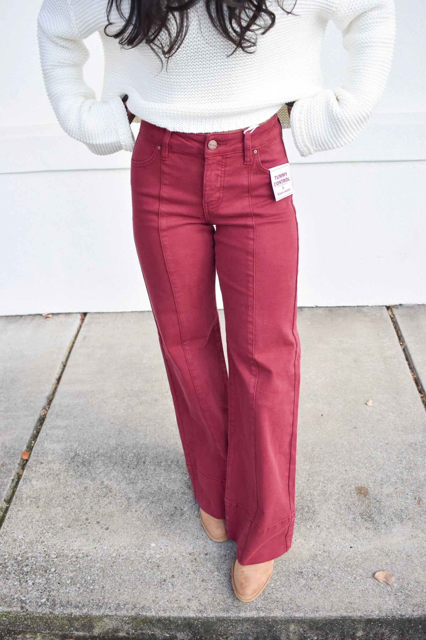 Risen Mid Rise Wide Leg: Wine