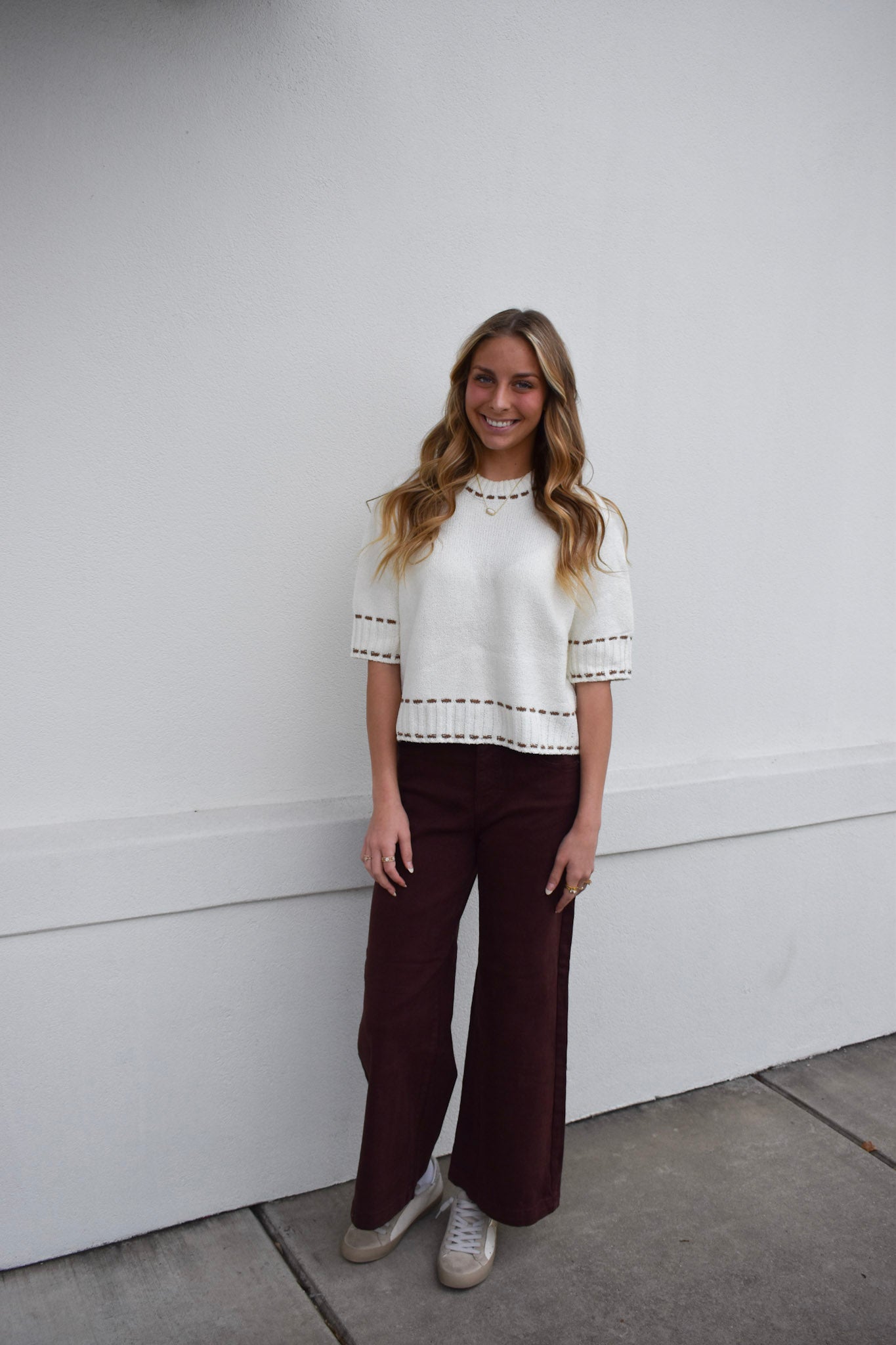 Stitch Effect Short Sleeve Top