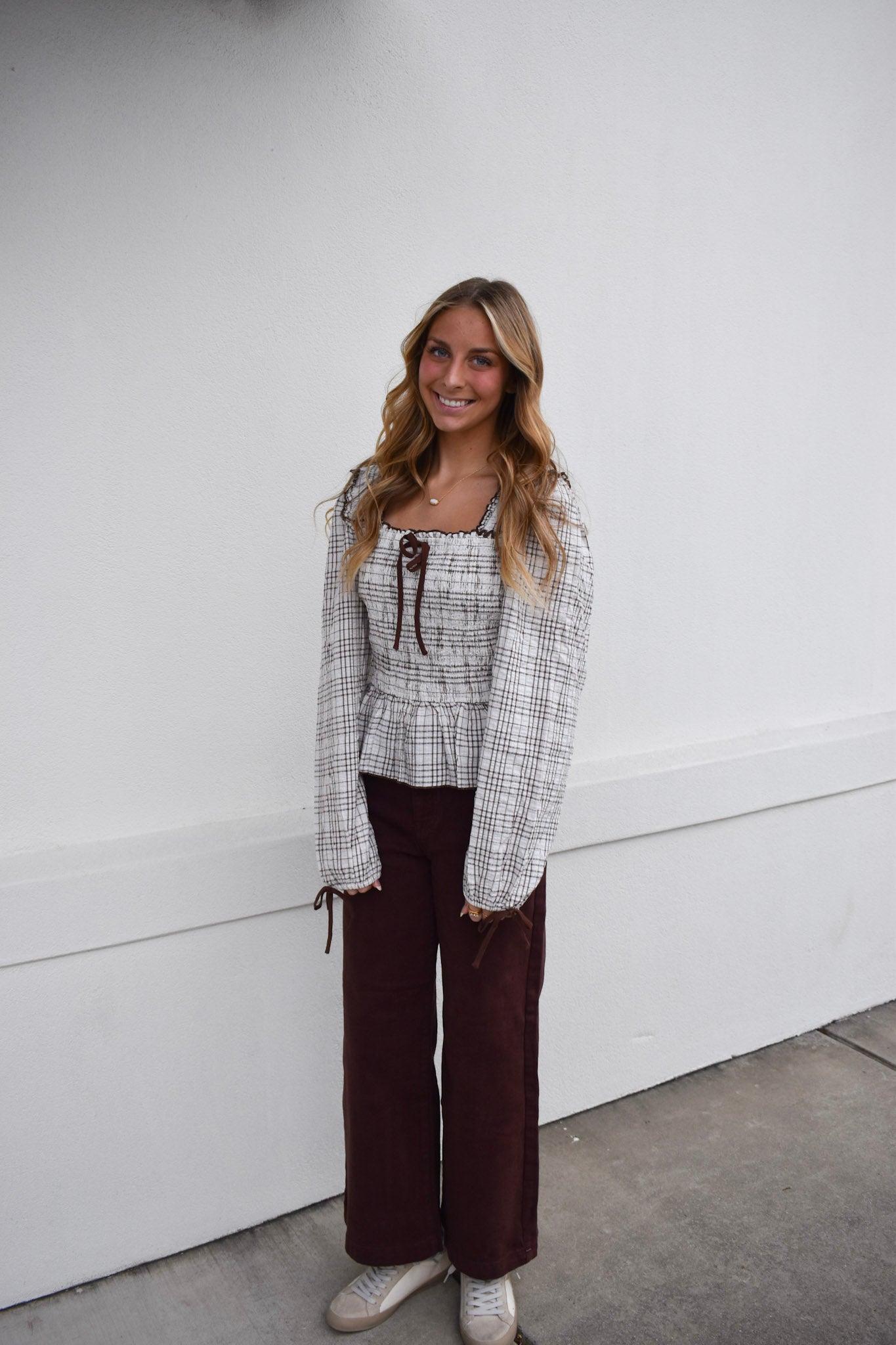 Plaid Smocked Babydoll Blouse