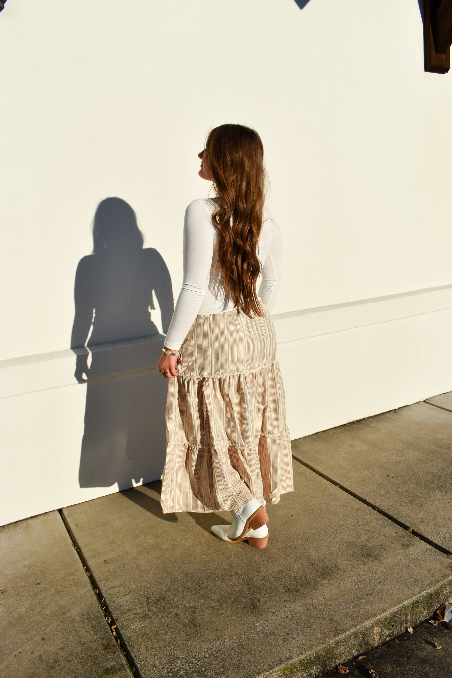 Lace Trim Gingham Maxi Skirt